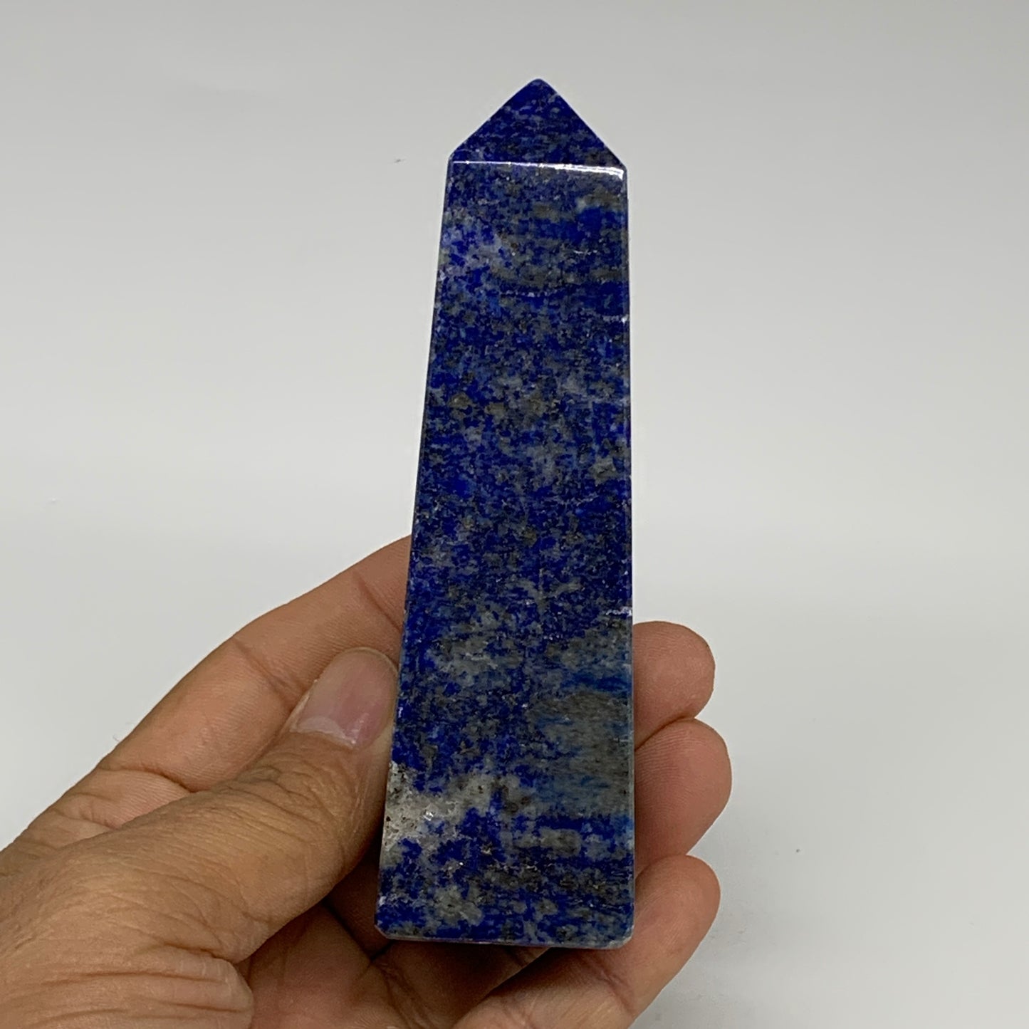234.1g, 4.3"x1.2"x1.2", Natural Lapis Lazuli Tower Point Obelisk Afghanistan,B30