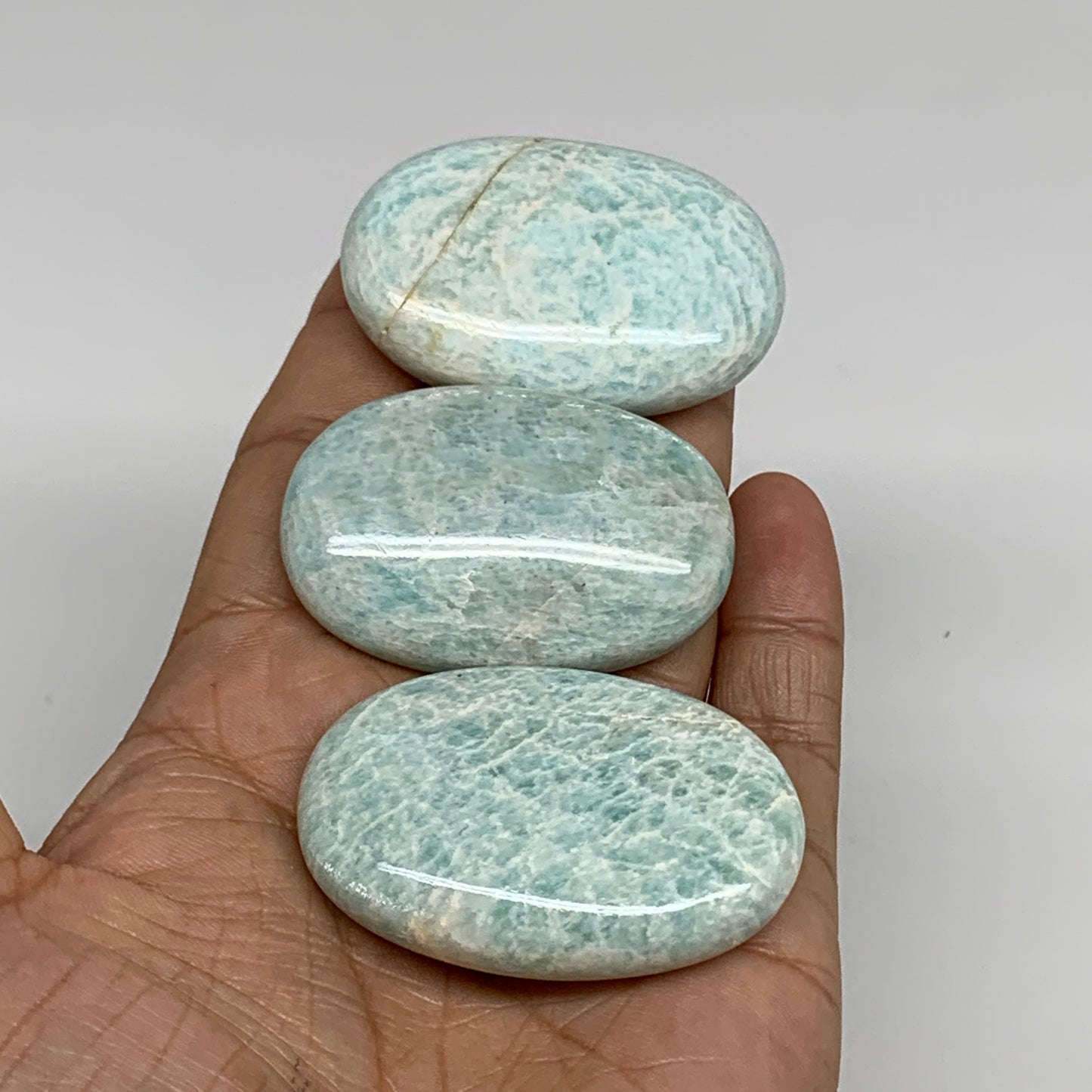 119.9g,1.9"-2", 3pcs, Natural Amazonite Palm-Stone Tumbled Polished, B34664