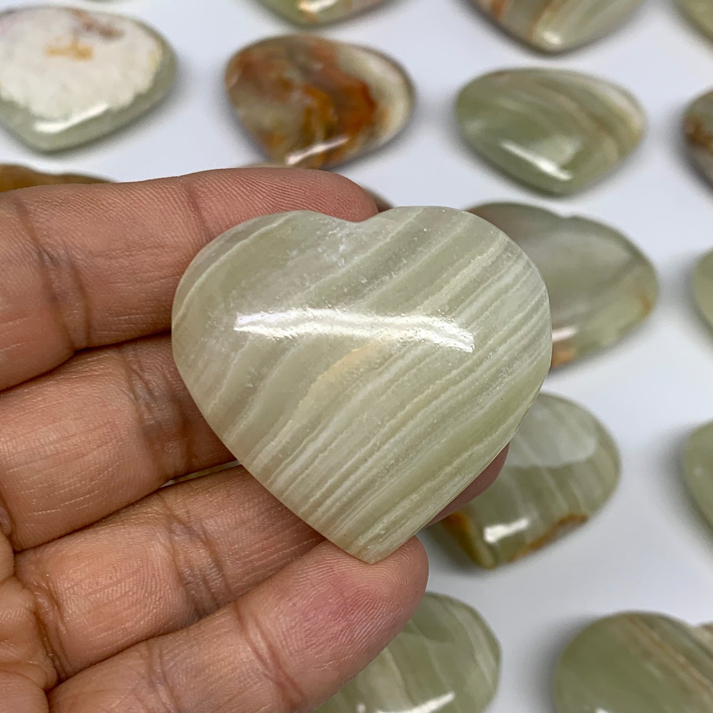 1000g (2.2 lbs) ,23 pcs, 1.3"- 1.9", Green Onyx Hearts from Afghanistan, B26640