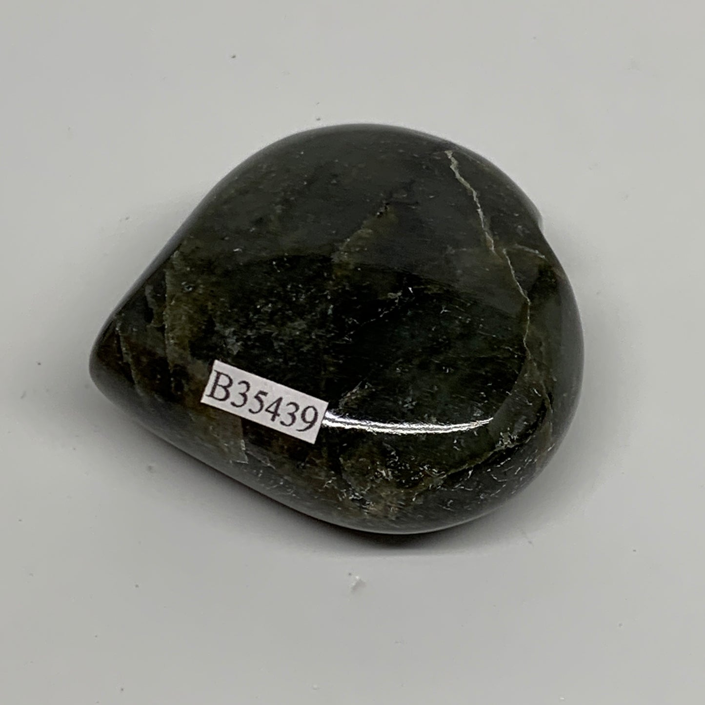 105.7g, 2.2"x2.2"x0.9", Natural Labradorite Heart Polished Crystal, B35439