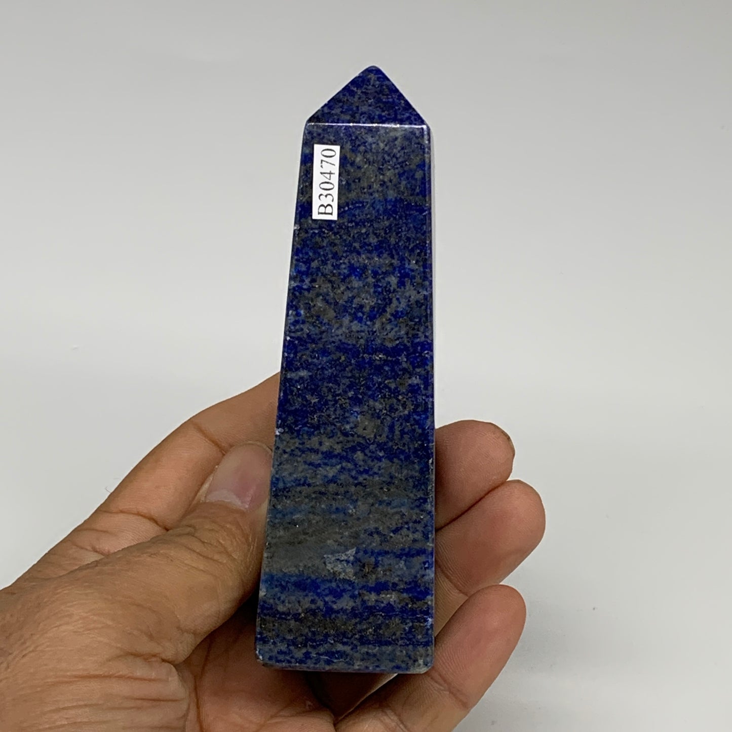 234.1g, 4.3"x1.2"x1.2", Natural Lapis Lazuli Tower Point Obelisk Afghanistan,B30