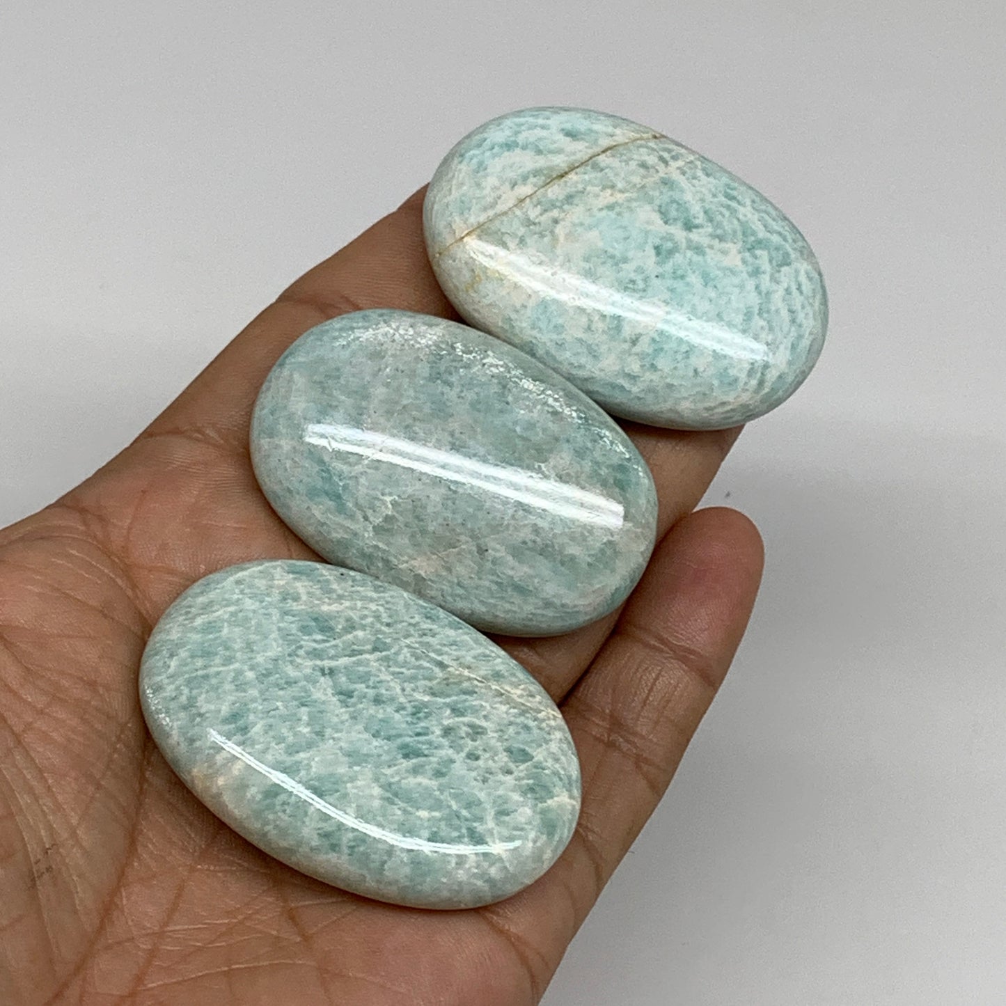 119.9g,1.9"-2", 3pcs, Natural Amazonite Palm-Stone Tumbled Polished, B34664
