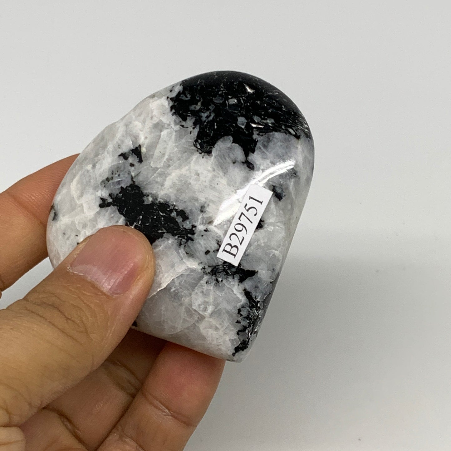 121.6g, 2.5"x2.6"x0.8", Rainbow Moonstone Heart Crystal Gemstone @India, B29751