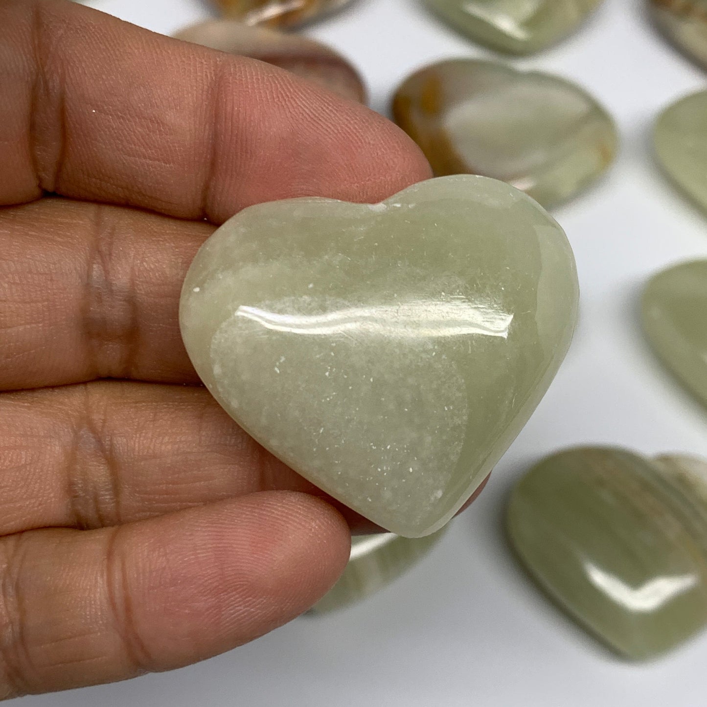 1000g (2.2 lbs) ,23 pcs, 1.3"- 1.9", Green Onyx Hearts from Afghanistan, B26640