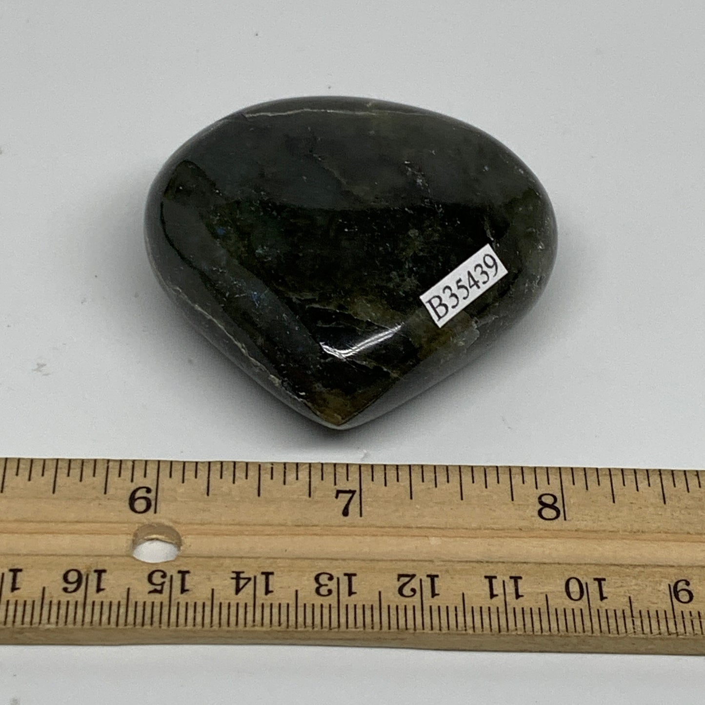 105.7g, 2.2"x2.2"x0.9", Natural Labradorite Heart Polished Crystal, B35439