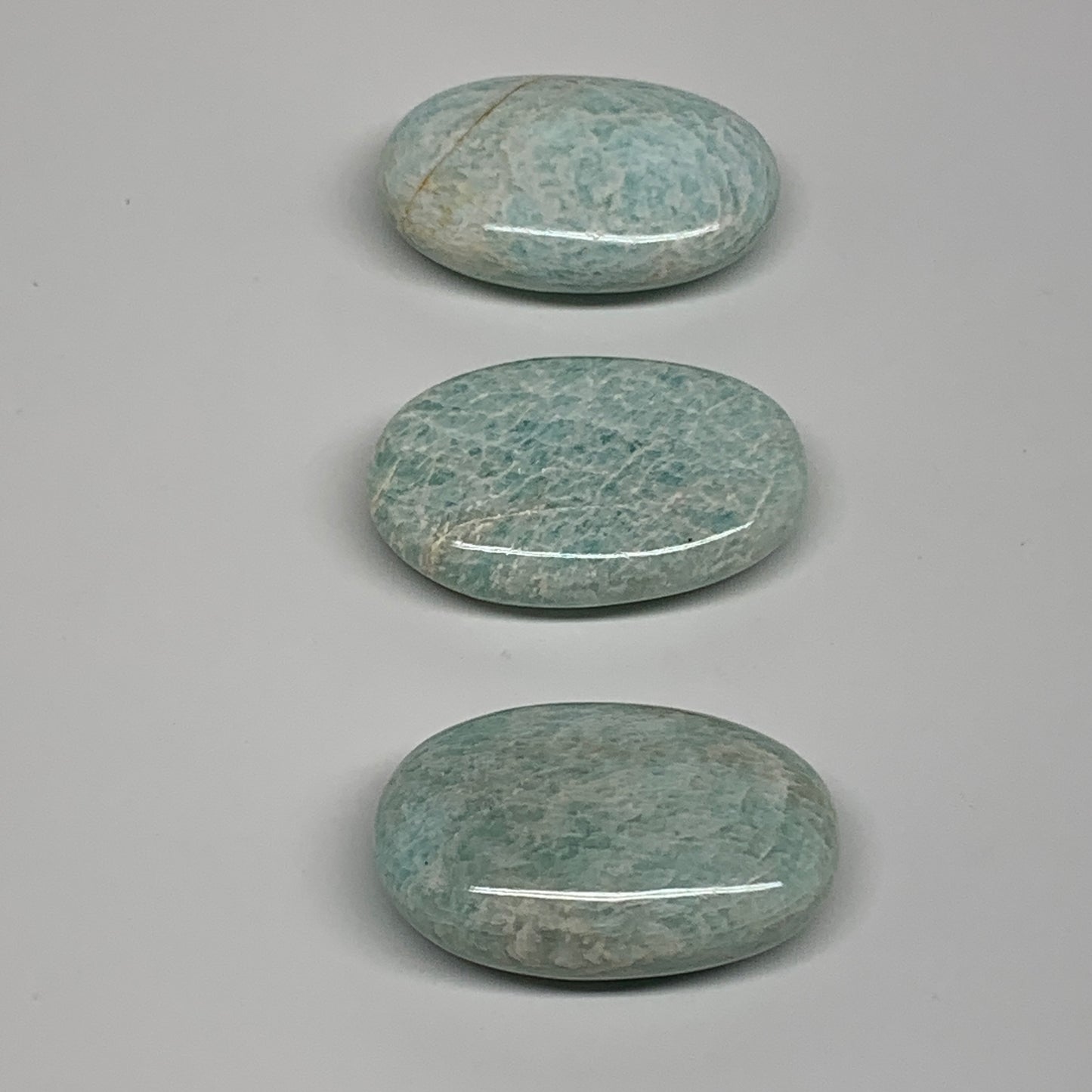 119.9g,1.9"-2", 3pcs, Natural Amazonite Palm-Stone Tumbled Polished, B34664