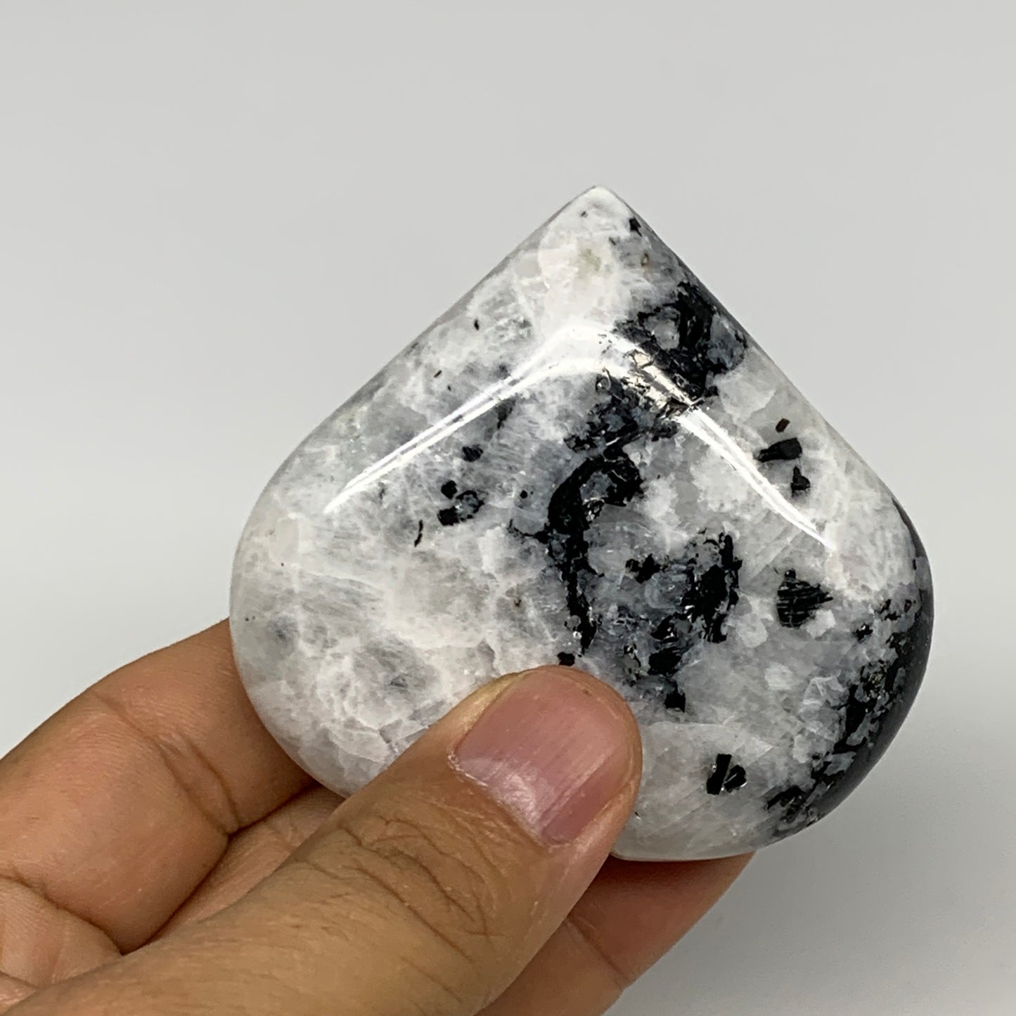 121.6g, 2.5"x2.6"x0.8", Rainbow Moonstone Heart Crystal Gemstone @India, B29751