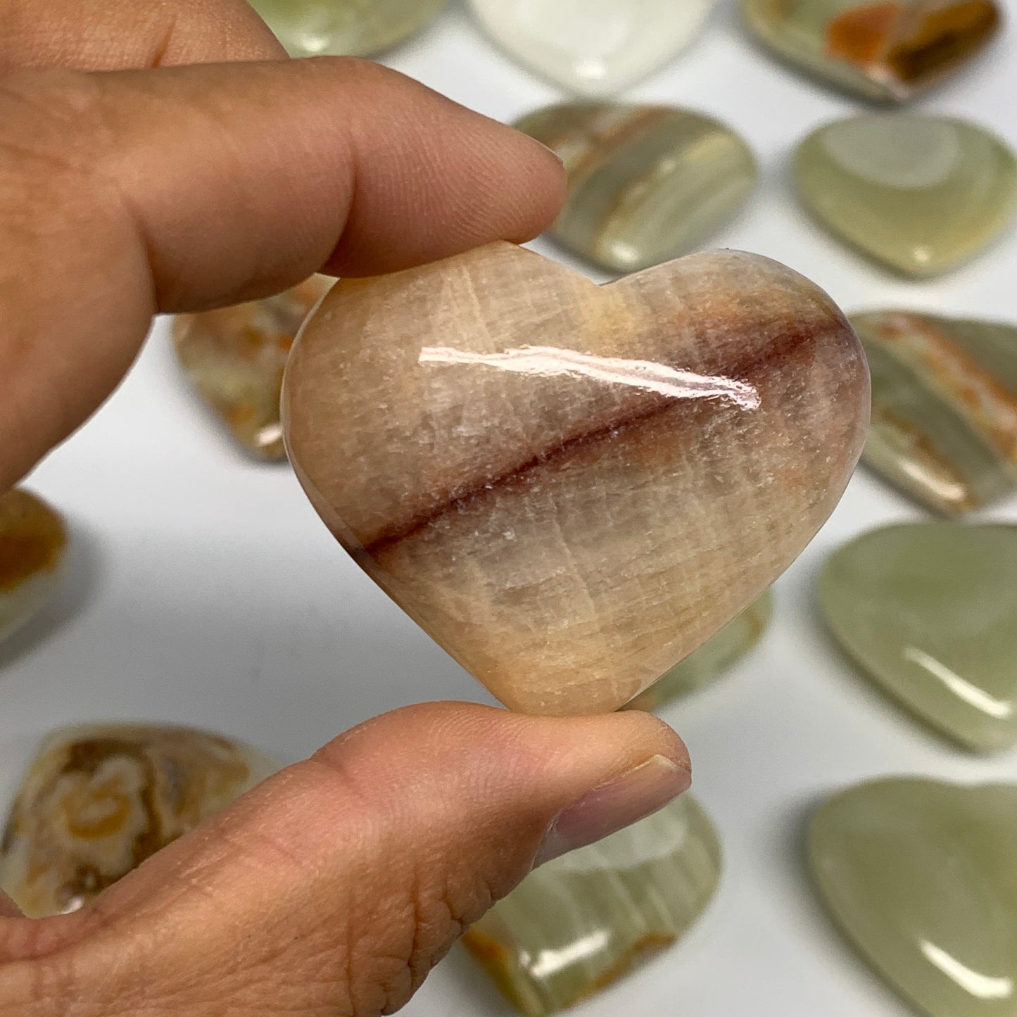 1000g (2.2 lbs) ,23 pcs, 1.3"- 1.9", Green Onyx Hearts from Afghanistan, B26640