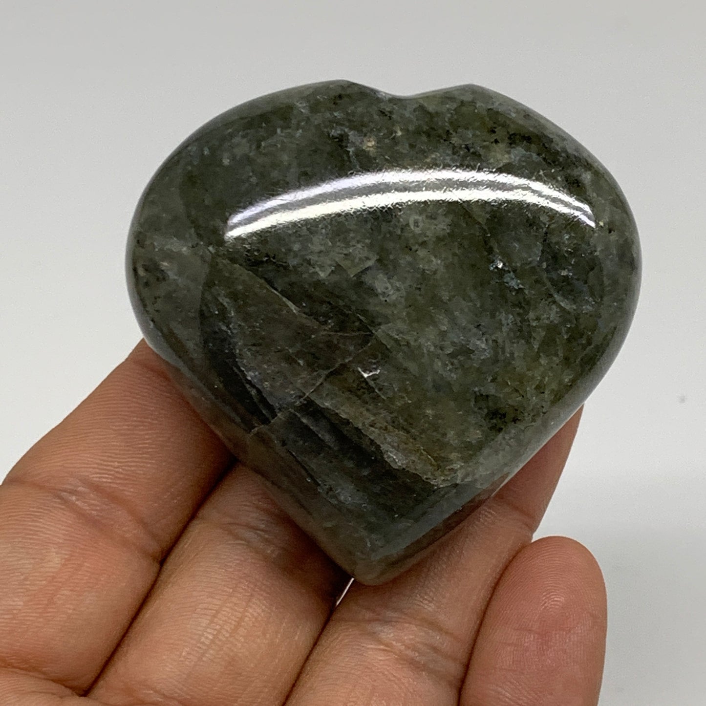 102.8g, 2.1"x2.2"x1", Natural Labradorite Heart Polished Crystal, B35440