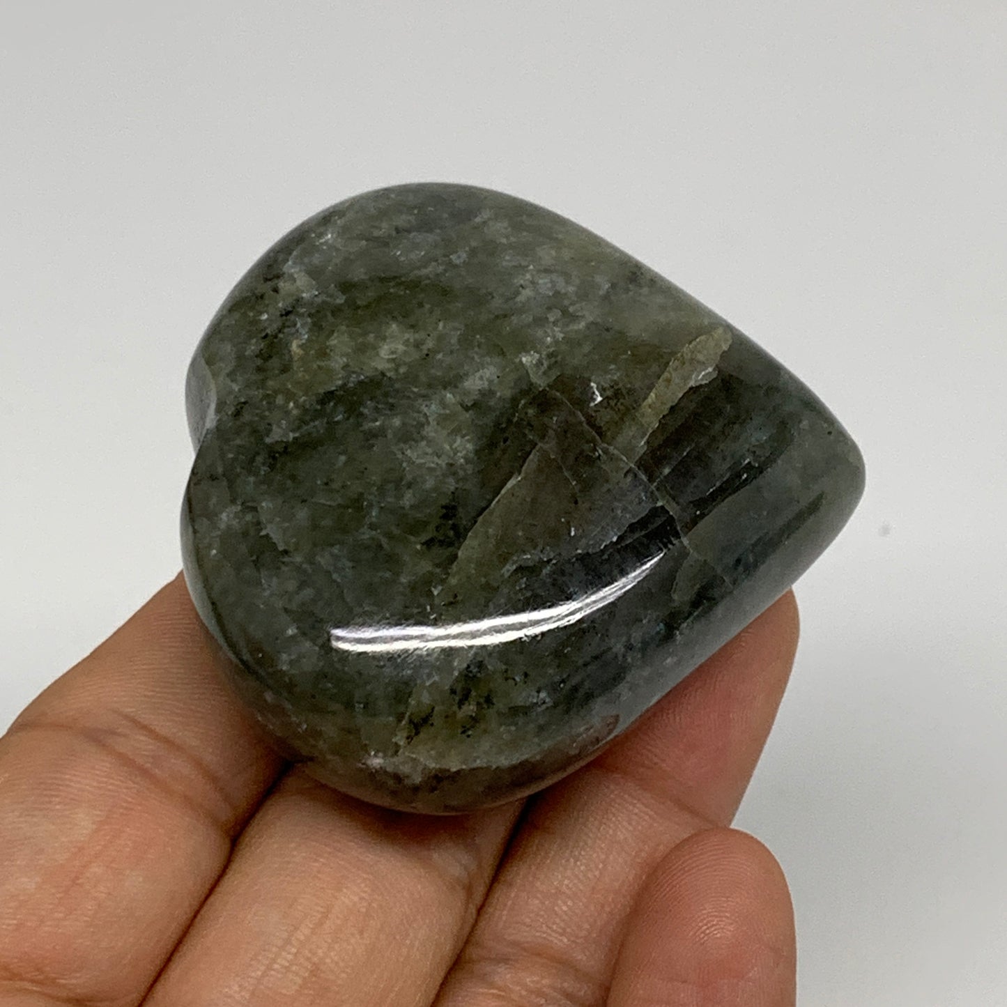 102.8g, 2.1"x2.2"x1", Natural Labradorite Heart Polished Crystal, B35440