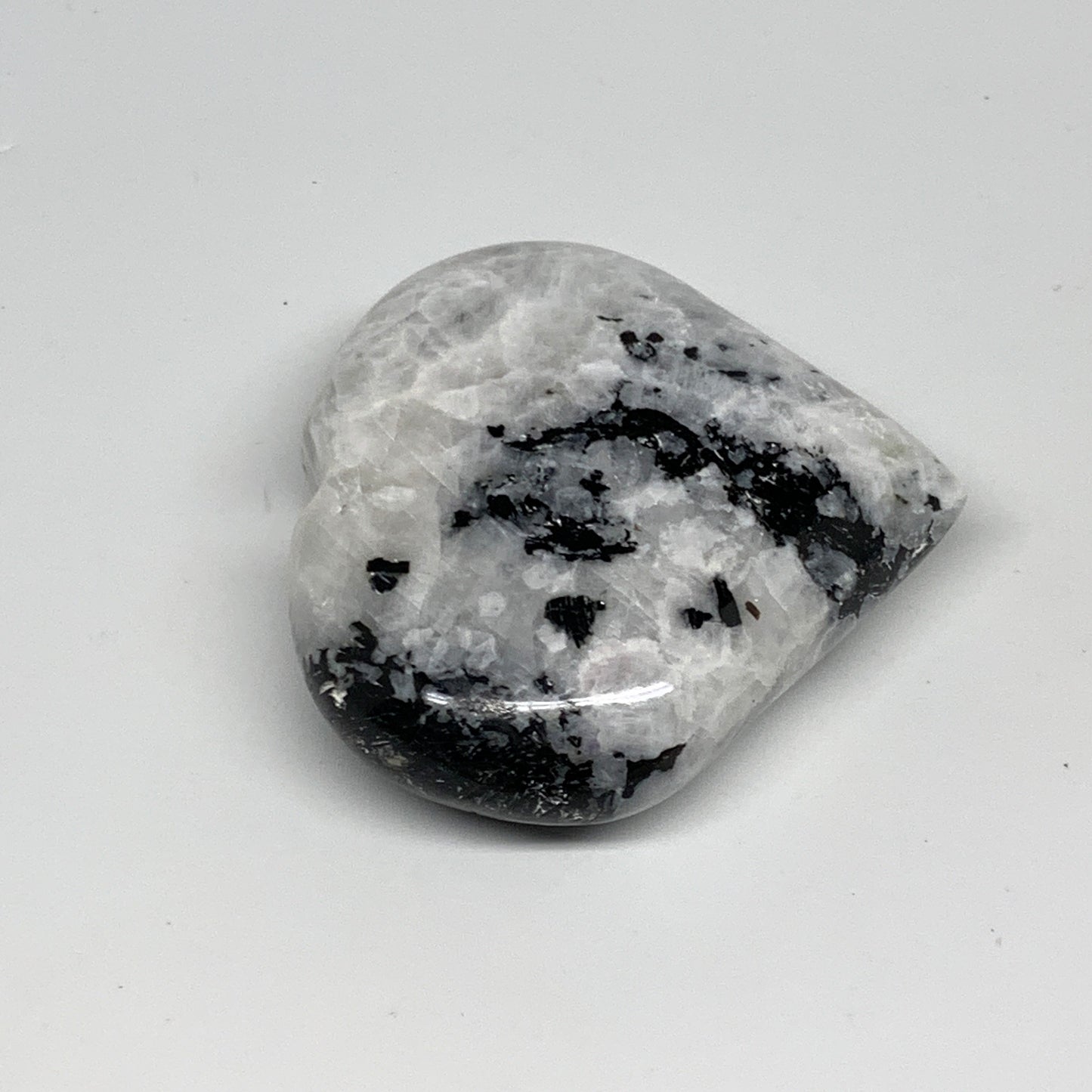 121.6g, 2.5"x2.6"x0.8", Rainbow Moonstone Heart Crystal Gemstone @India, B29751