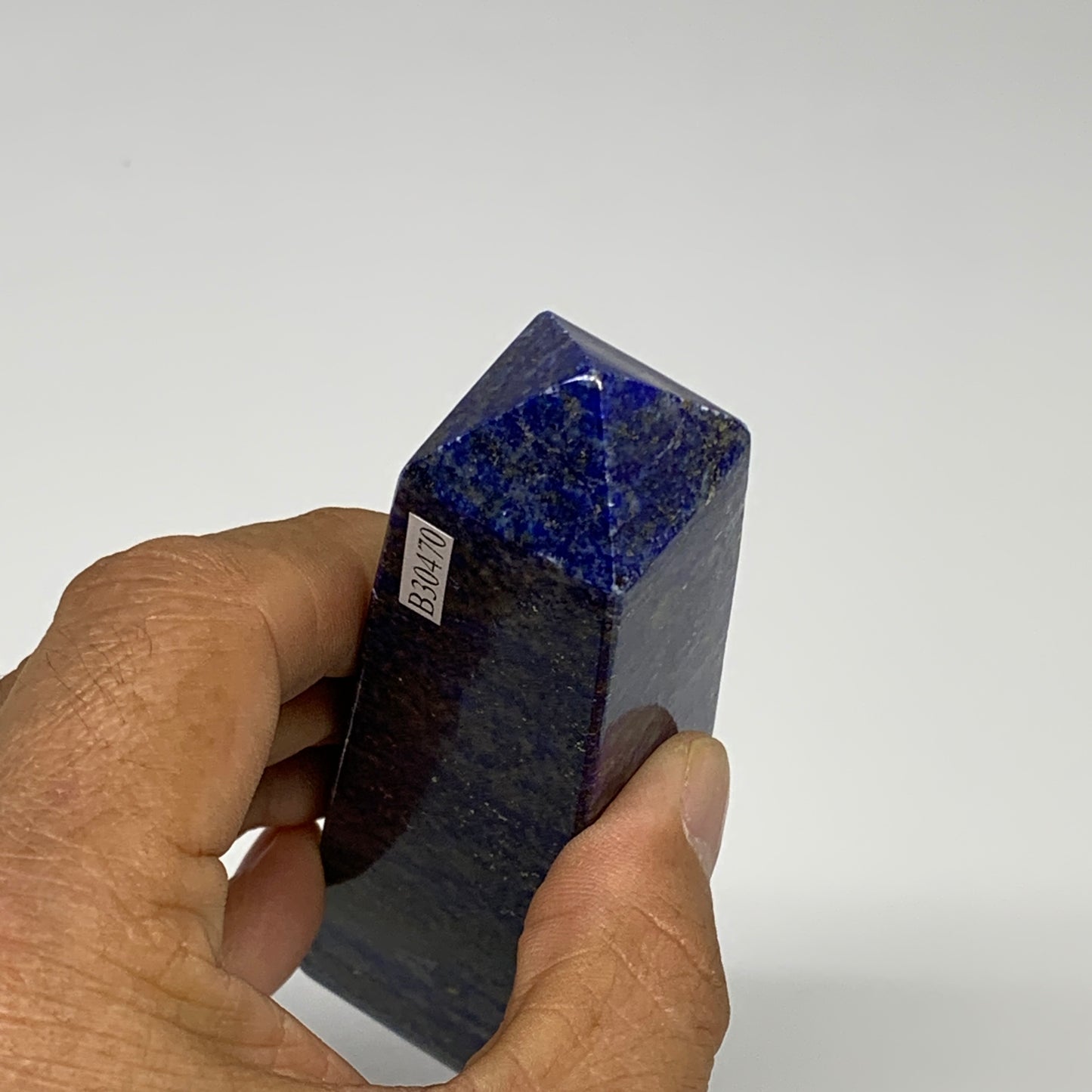 234.1g, 4.3"x1.2"x1.2", Natural Lapis Lazuli Tower Point Obelisk Afghanistan,B30