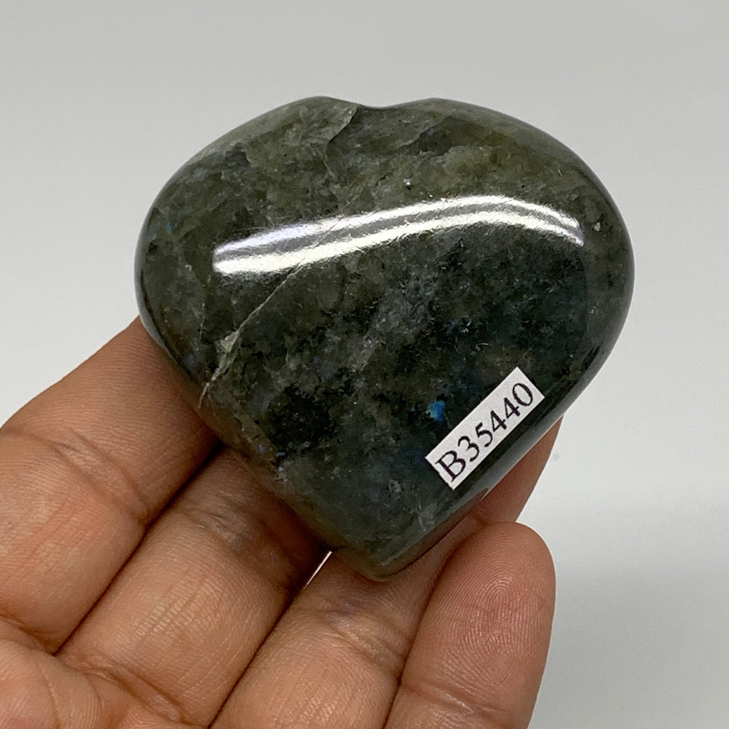 102.8g, 2.1"x2.2"x1", Natural Labradorite Heart Polished Crystal, B35440