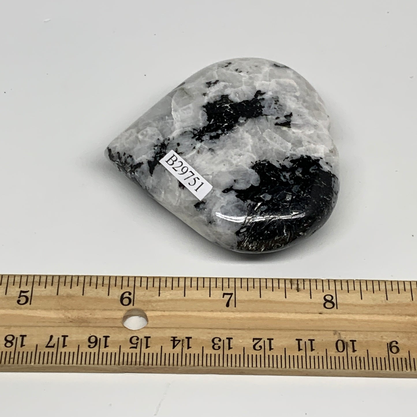 121.6g, 2.5"x2.6"x0.8", Rainbow Moonstone Heart Crystal Gemstone @India, B29751