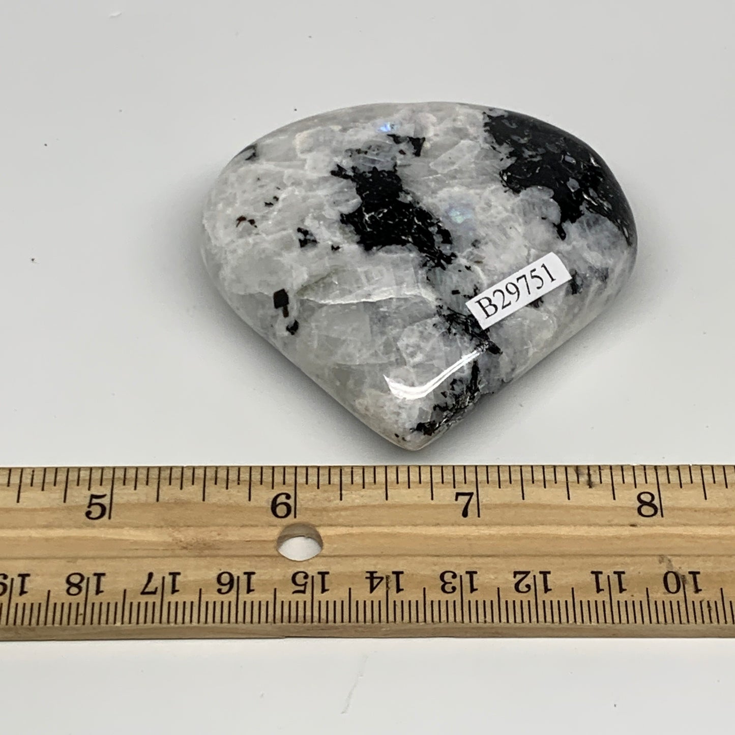 121.6g, 2.5"x2.6"x0.8", Rainbow Moonstone Heart Crystal Gemstone @India, B29751