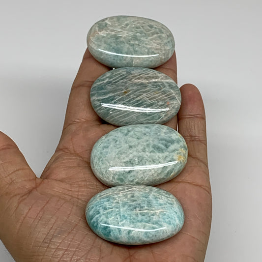 140g,1.8"-1.9", 4pcs, Natural Amazonite Palm-Stone Tumbled Polished, B34665