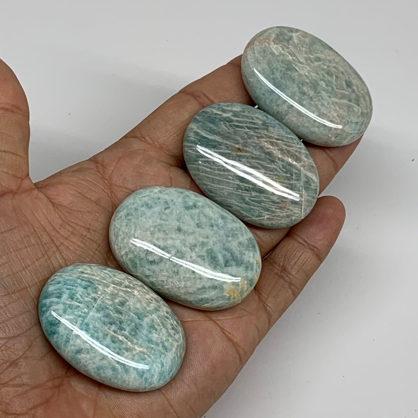 140g,1.8"-1.9", 4pcs, Natural Amazonite Palm-Stone Tumbled Polished, B34665