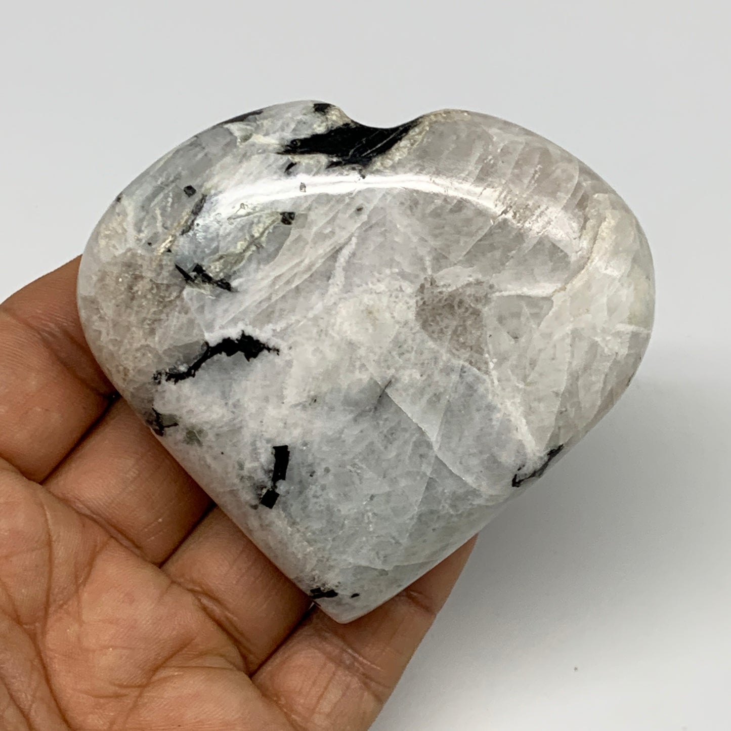 176.5g, 2.7"x3"x0.9", Rainbow Moonstone Heart Crystal Gemstone @India, B29752