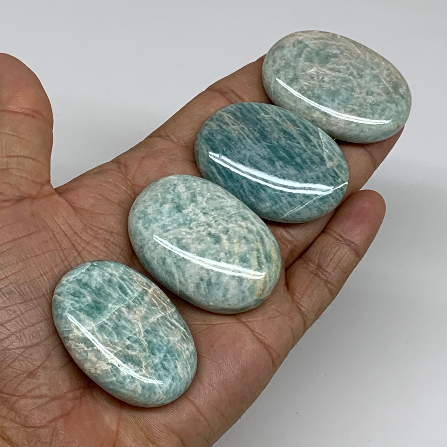 140g,1.8"-1.9", 4pcs, Natural Amazonite Palm-Stone Tumbled Polished, B34665