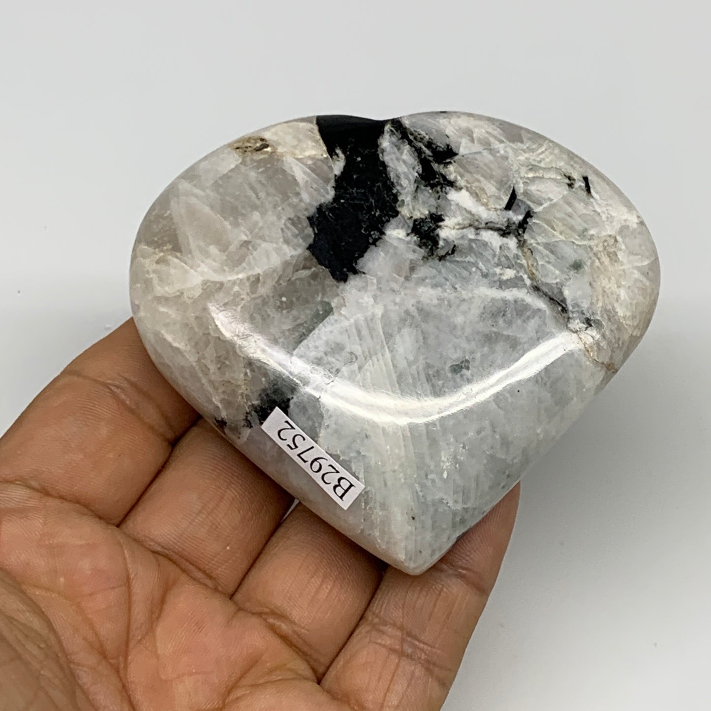 176.5g, 2.7"x3"x0.9", Rainbow Moonstone Heart Crystal Gemstone @India, B29752