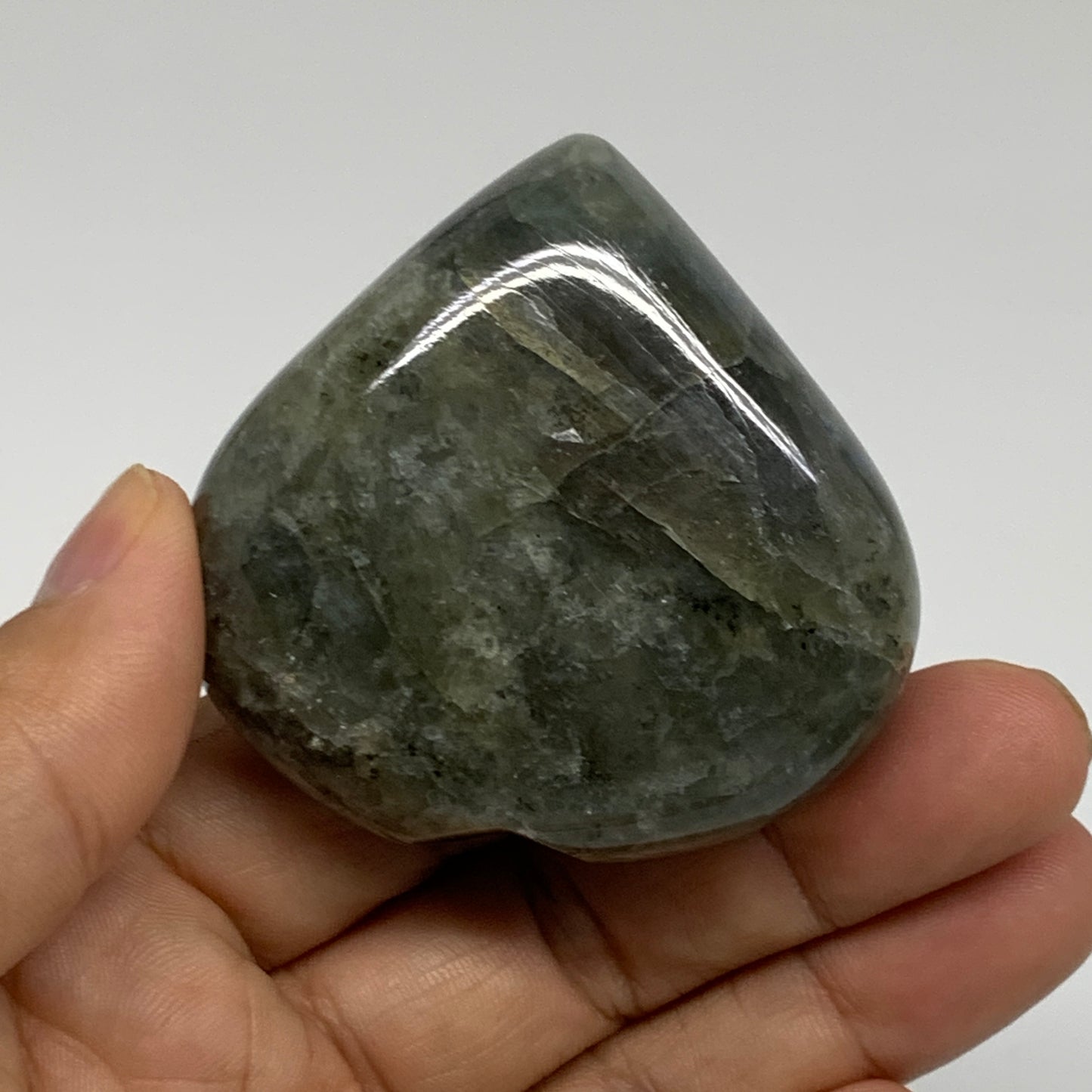 102.8g, 2.1"x2.2"x1", Natural Labradorite Heart Polished Crystal, B35440