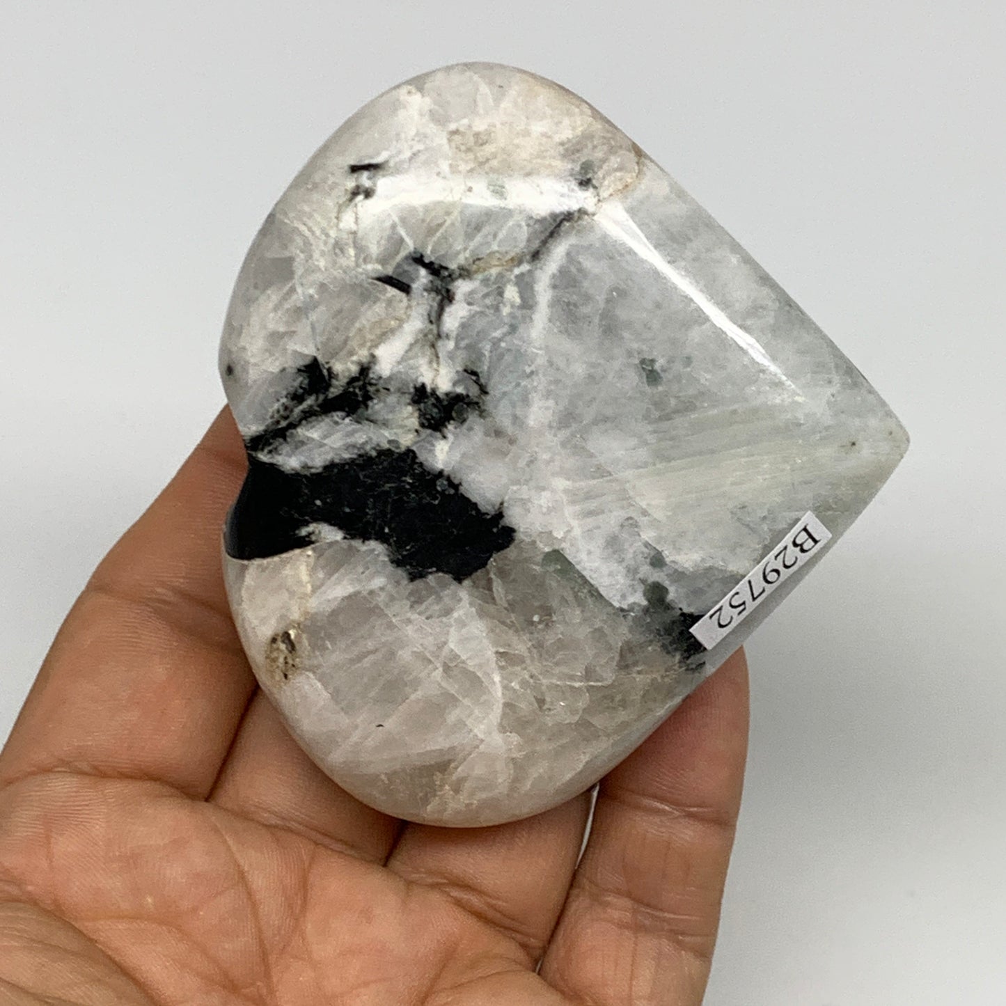 176.5g, 2.7"x3"x0.9", Rainbow Moonstone Heart Crystal Gemstone @India, B29752