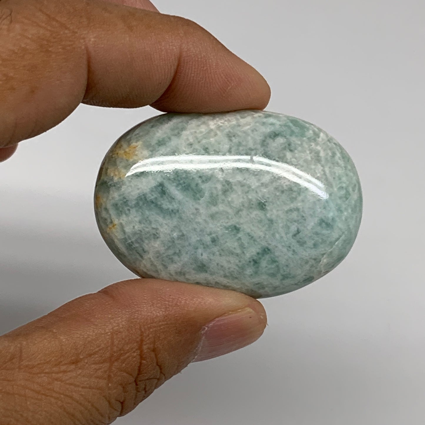 140g,1.8"-1.9", 4pcs, Natural Amazonite Palm-Stone Tumbled Polished, B34665