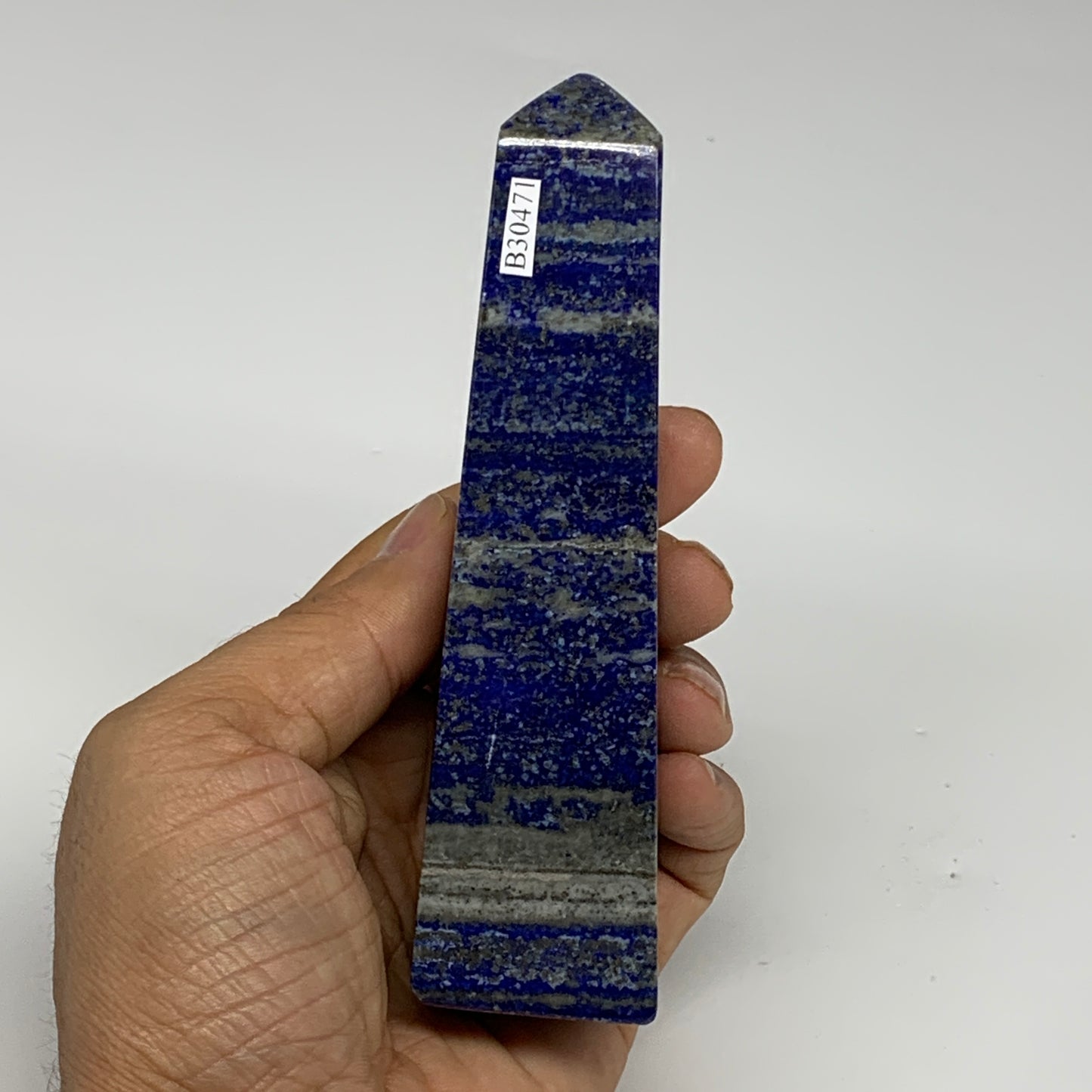 242.8g, 5"x1.1"x1.2", Natural Lapis Lazuli Tower Point Obelisk Afghanistan,B3047