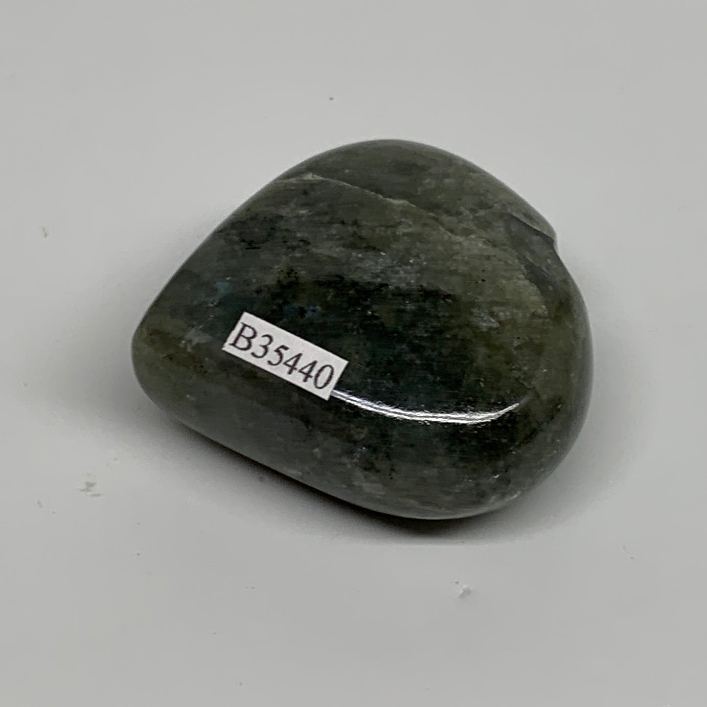 102.8g, 2.1"x2.2"x1", Natural Labradorite Heart Polished Crystal, B35440