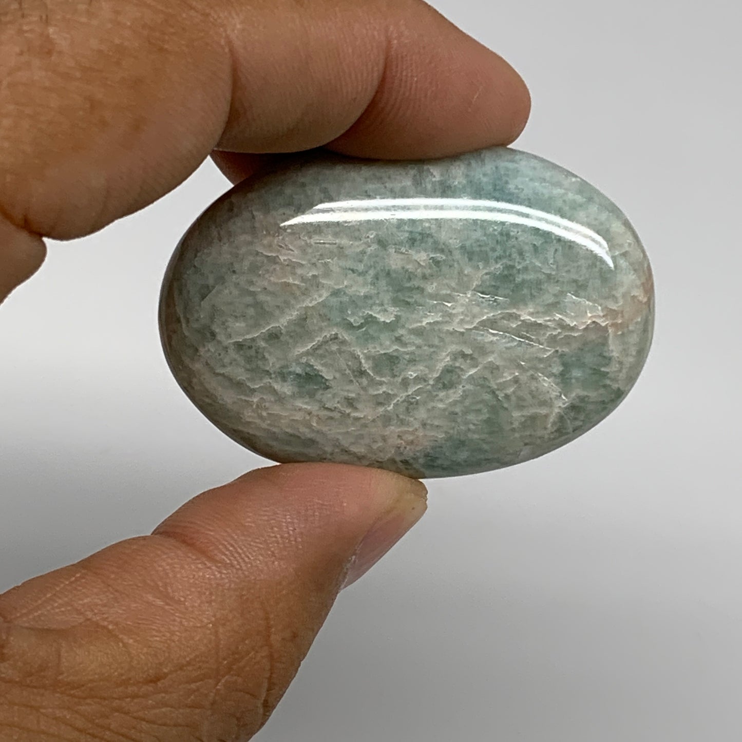 140g,1.8"-1.9", 4pcs, Natural Amazonite Palm-Stone Tumbled Polished, B34665