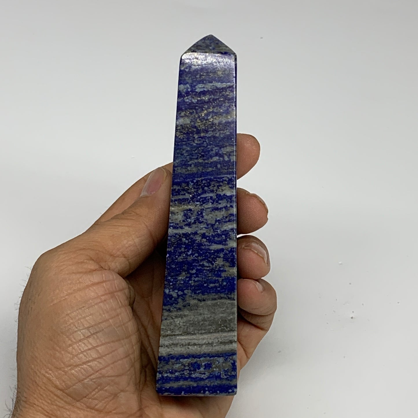 242.8g, 5"x1.1"x1.2", Natural Lapis Lazuli Tower Point Obelisk Afghanistan,B3047