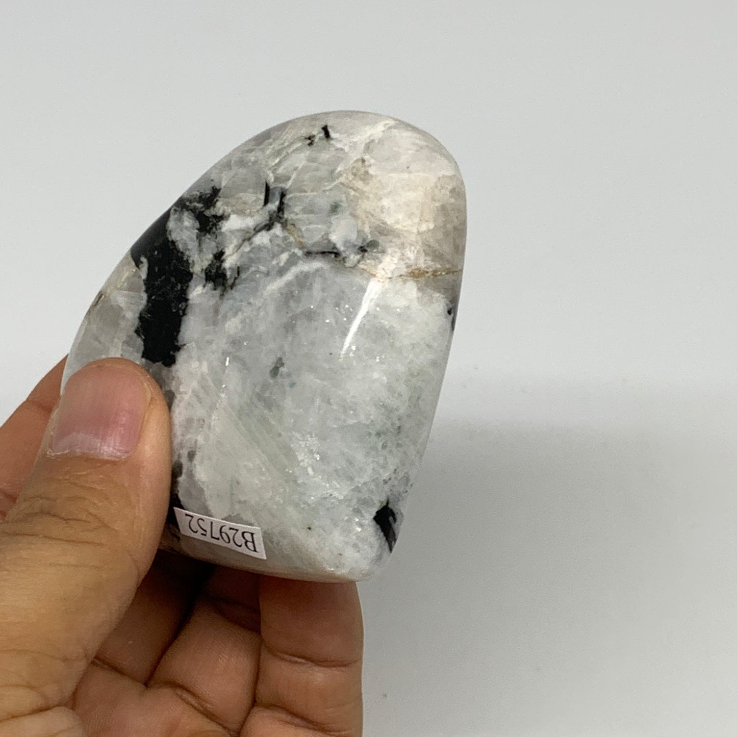 176.5g, 2.7"x3"x0.9", Rainbow Moonstone Heart Crystal Gemstone @India, B29752