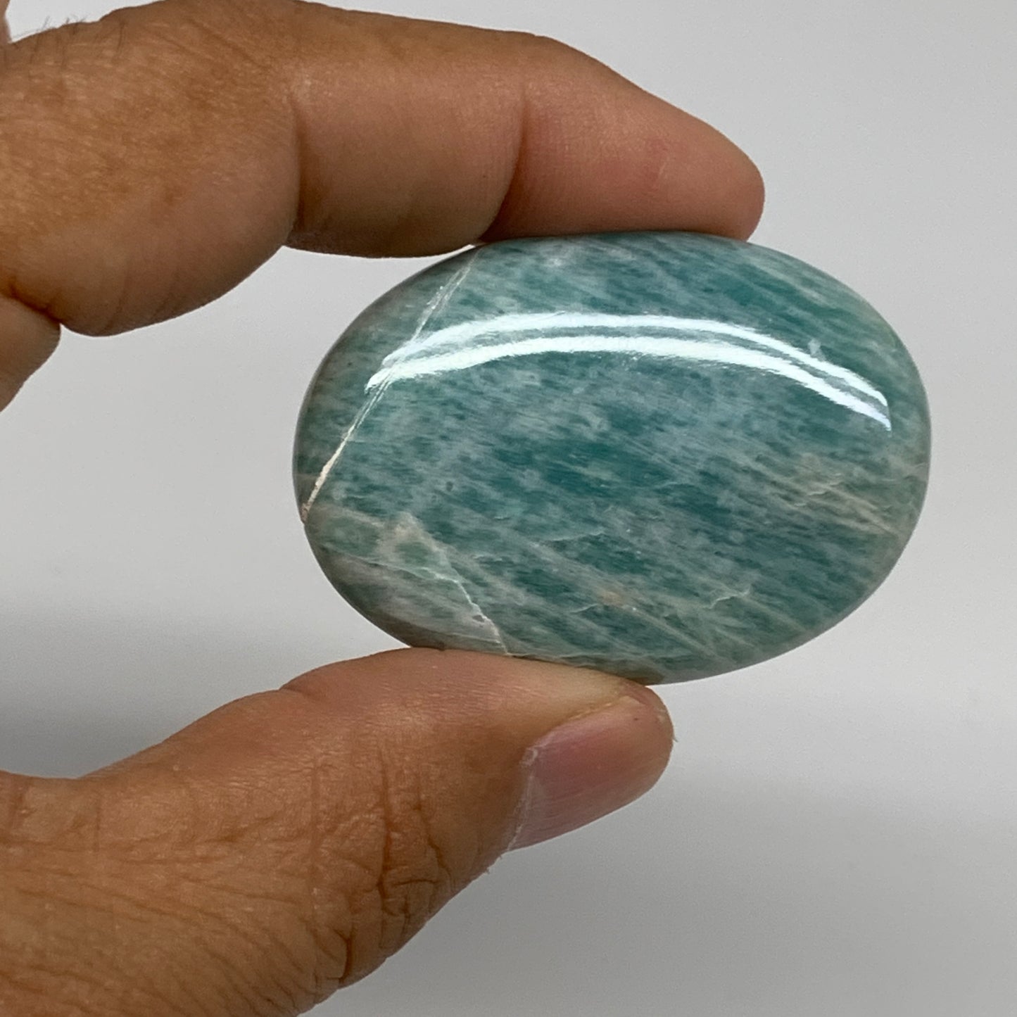 140g,1.8"-1.9", 4pcs, Natural Amazonite Palm-Stone Tumbled Polished, B34665