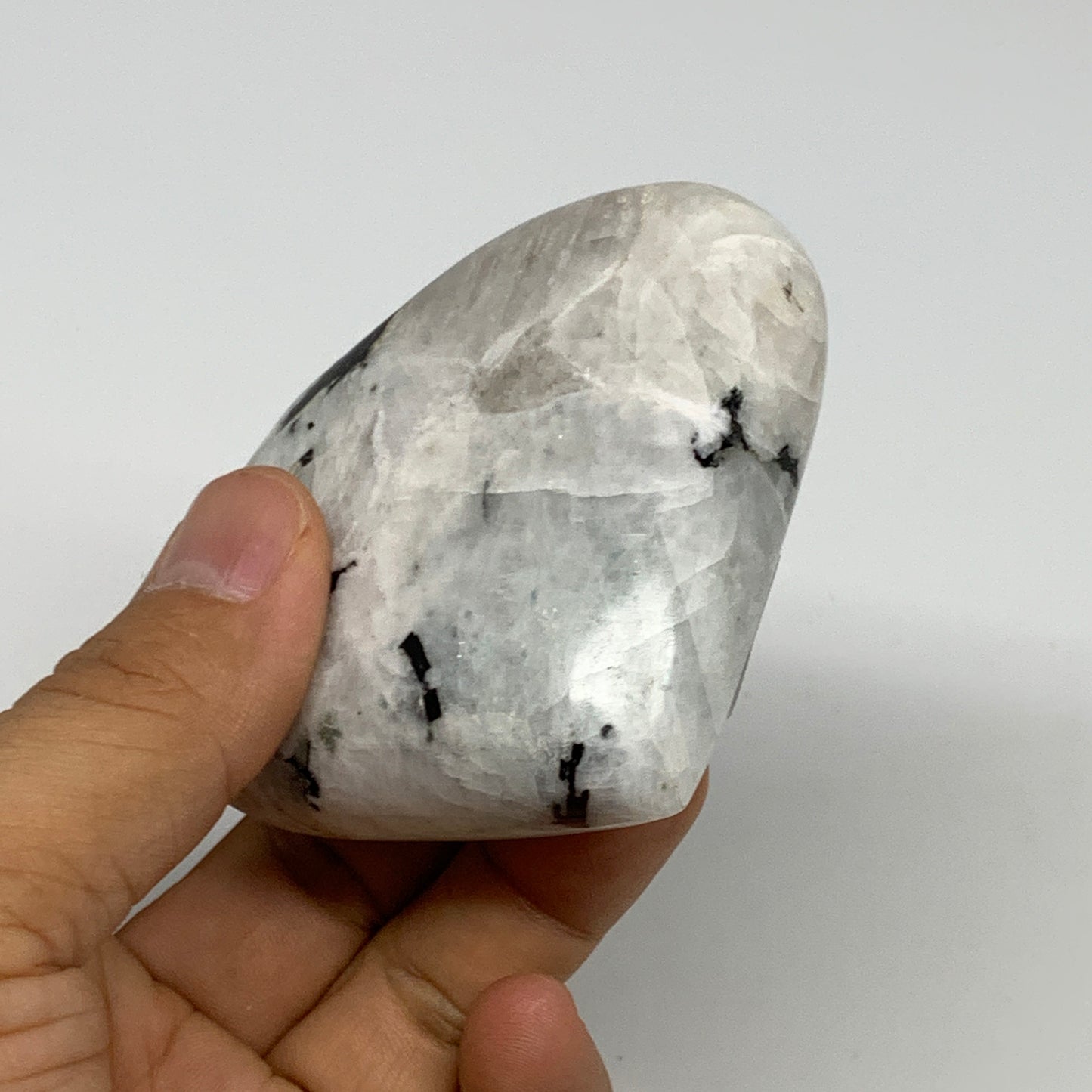 176.5g, 2.7"x3"x0.9", Rainbow Moonstone Heart Crystal Gemstone @India, B29752