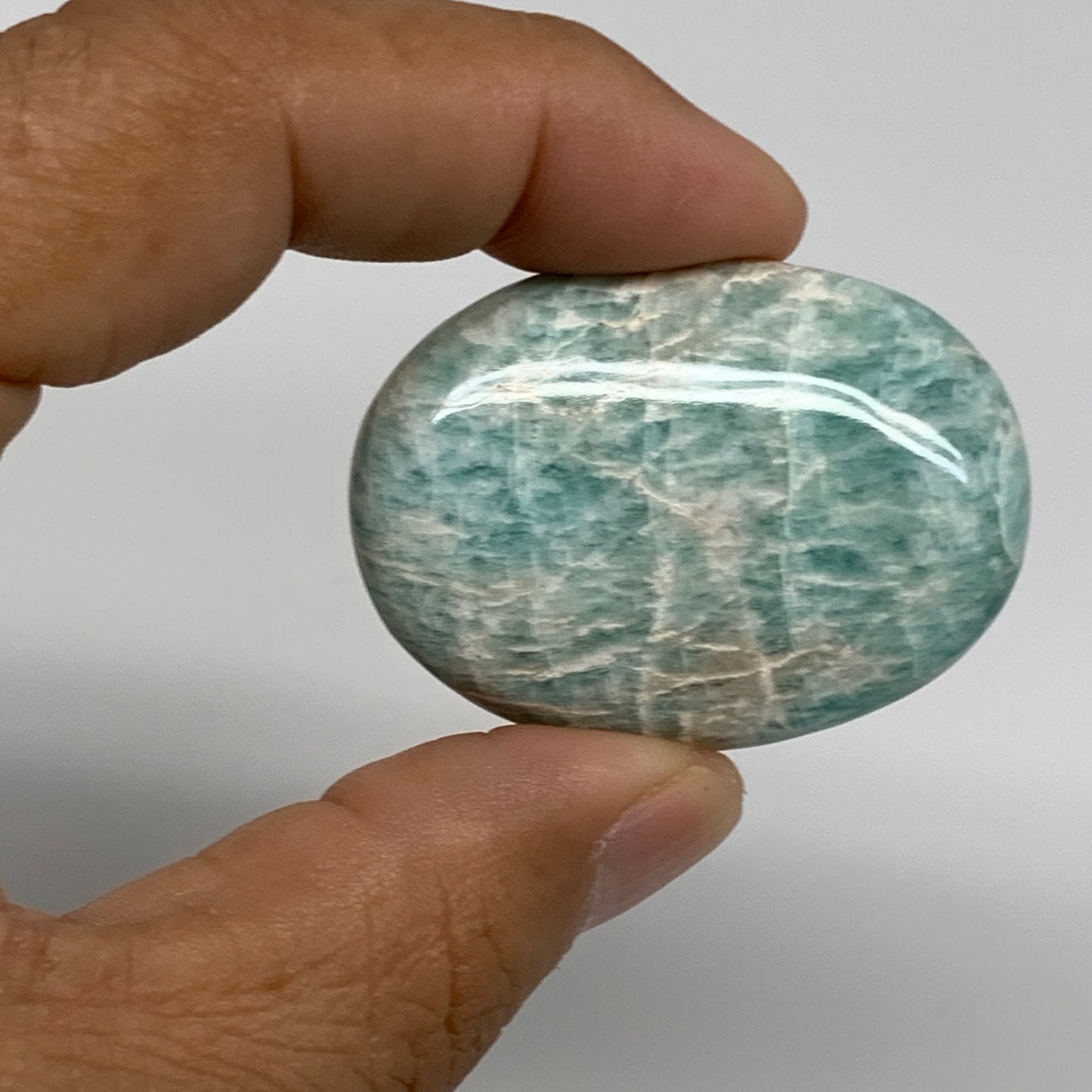 140g,1.8"-1.9", 4pcs, Natural Amazonite Palm-Stone Tumbled Polished, B34665