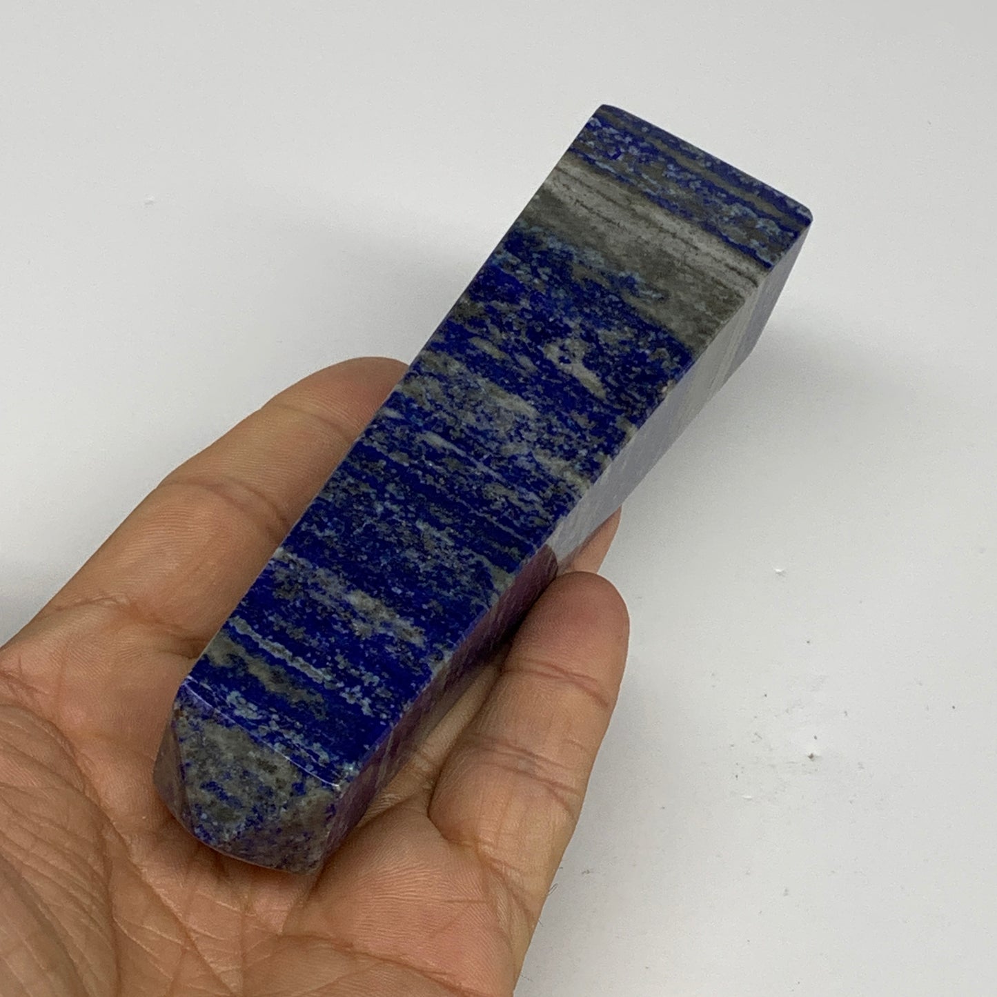 242.8g, 5"x1.1"x1.2", Natural Lapis Lazuli Tower Point Obelisk Afghanistan,B3047