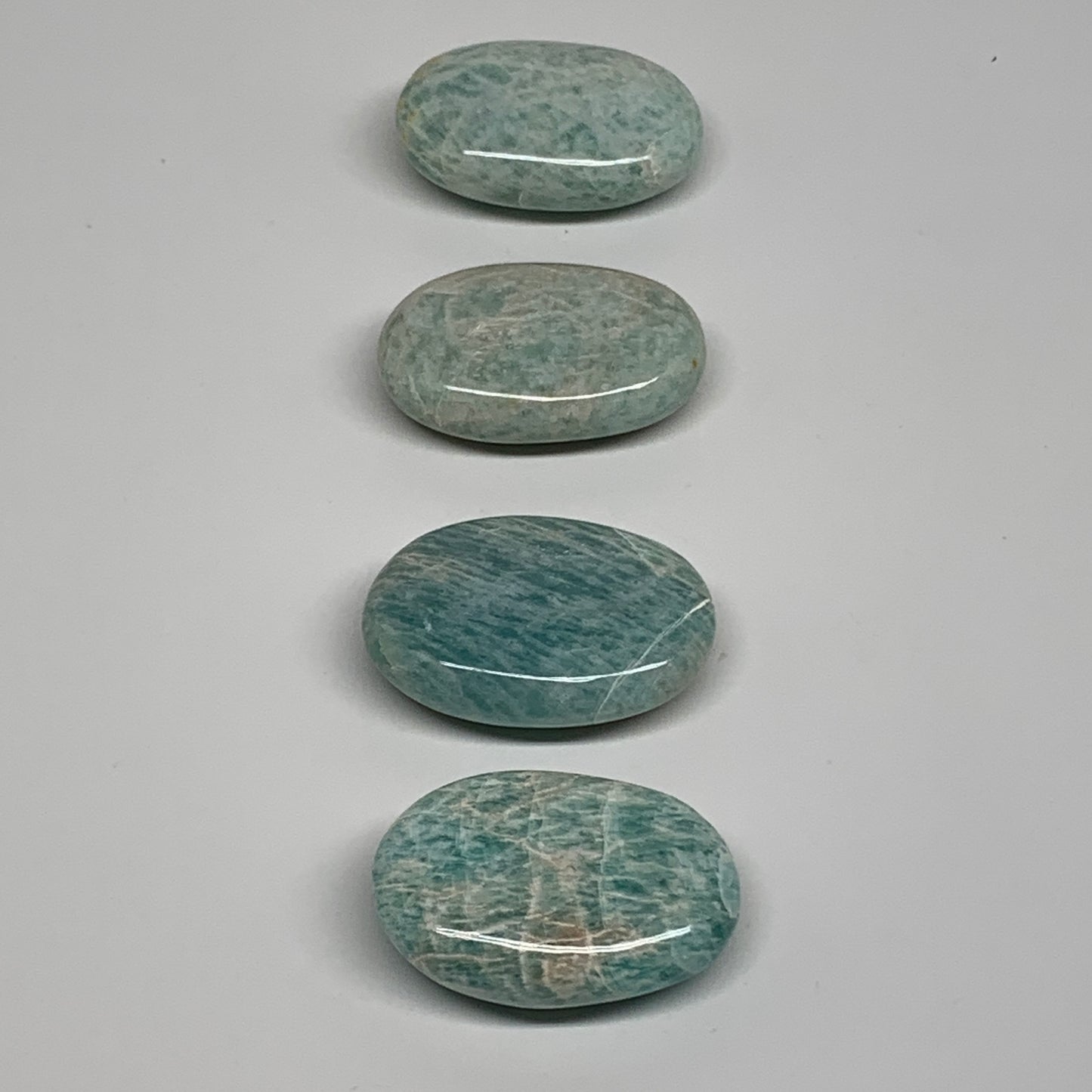 140g,1.8"-1.9", 4pcs, Natural Amazonite Palm-Stone Tumbled Polished, B34665