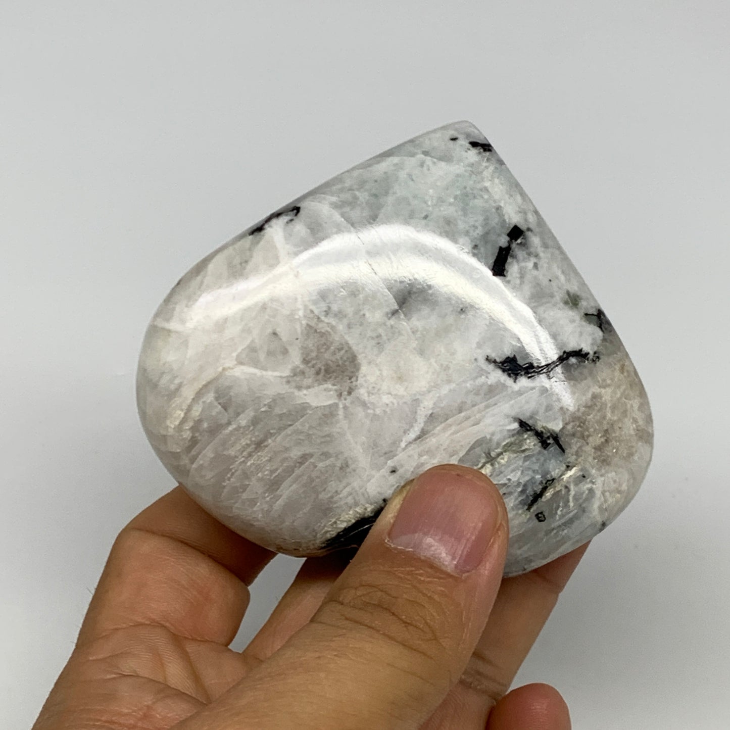 176.5g, 2.7"x3"x0.9", Rainbow Moonstone Heart Crystal Gemstone @India, B29752