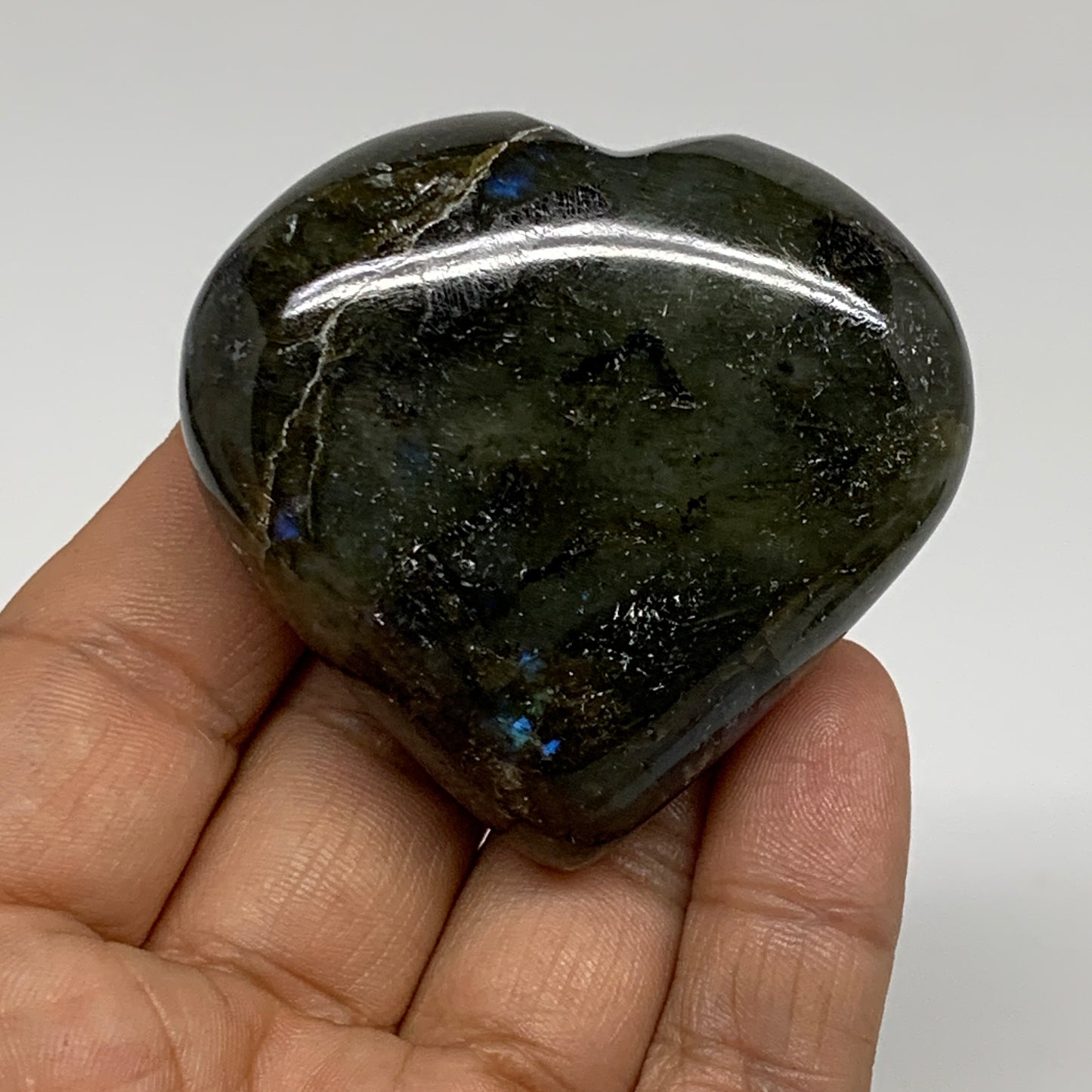 95.3g, 2.1"x2.2"x0.9", Natural Labradorite Heart Polished Crystal, B35441