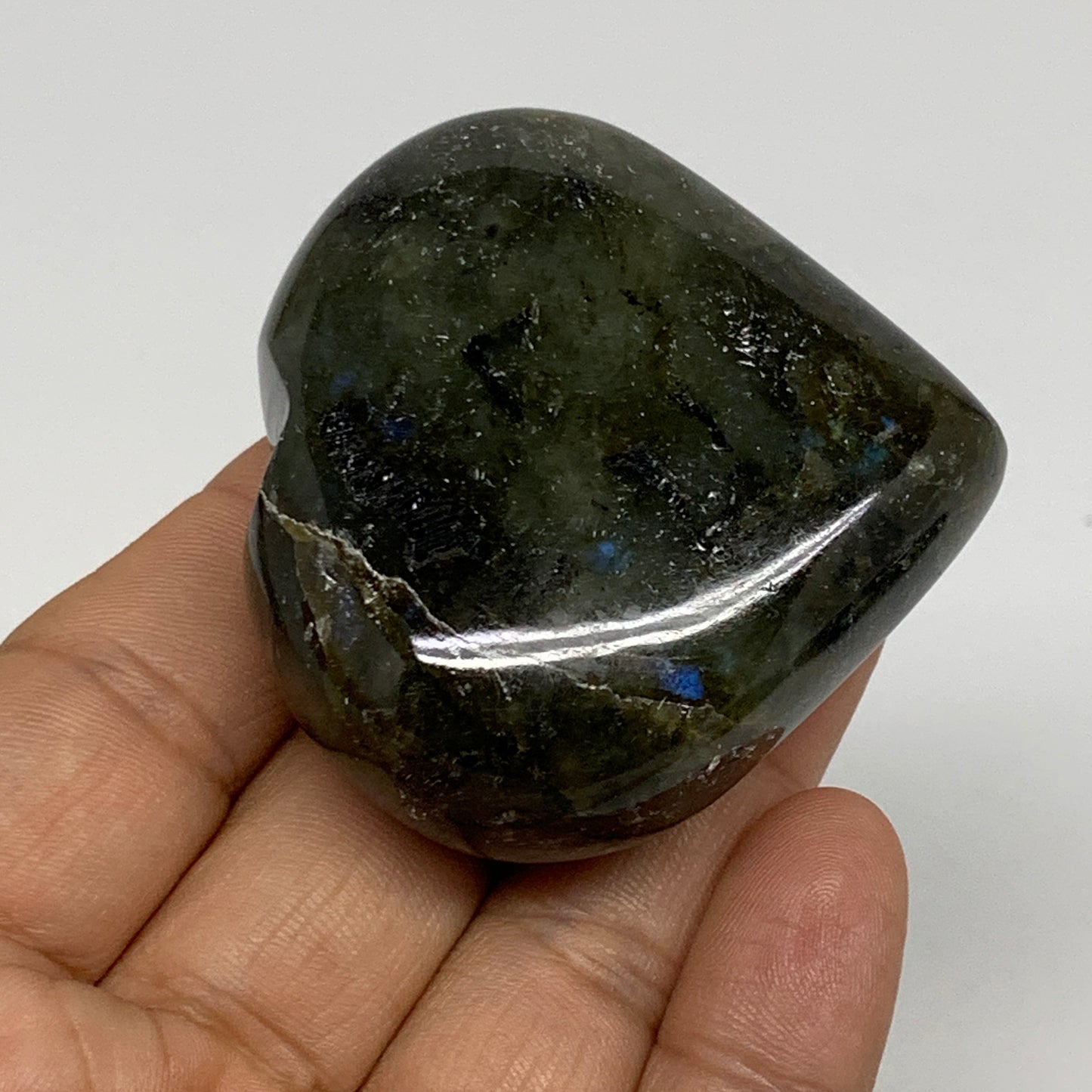 95.3g, 2.1"x2.2"x0.9", Natural Labradorite Heart Polished Crystal, B35441