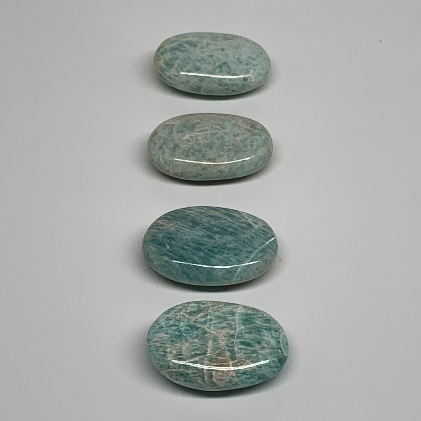 140g,1.8"-1.9", 4pcs, Natural Amazonite Palm-Stone Tumbled Polished, B34665
