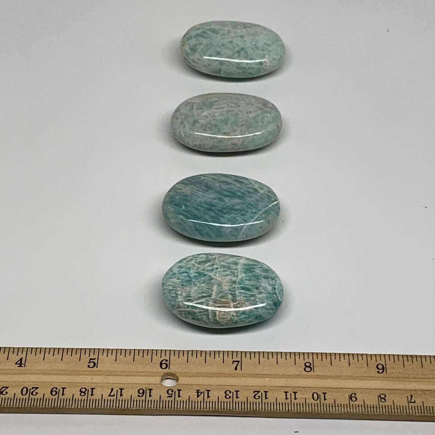 140g,1.8"-1.9", 4pcs, Natural Amazonite Palm-Stone Tumbled Polished, B34665