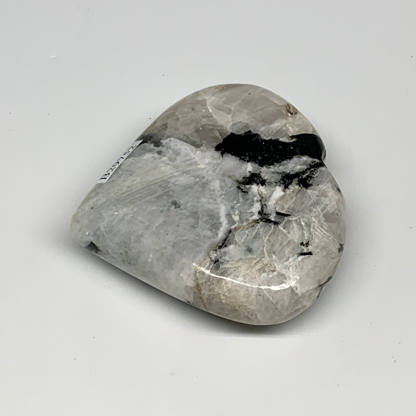 176.5g, 2.7"x3"x0.9", Rainbow Moonstone Heart Crystal Gemstone @India, B29752