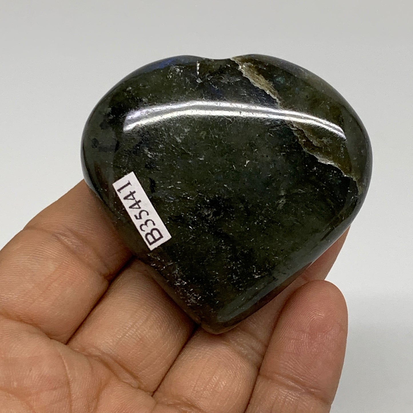 95.3g, 2.1"x2.2"x0.9", Natural Labradorite Heart Polished Crystal, B35441