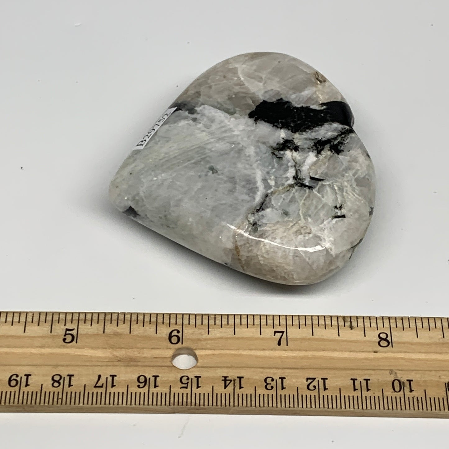 176.5g, 2.7"x3"x0.9", Rainbow Moonstone Heart Crystal Gemstone @India, B29752