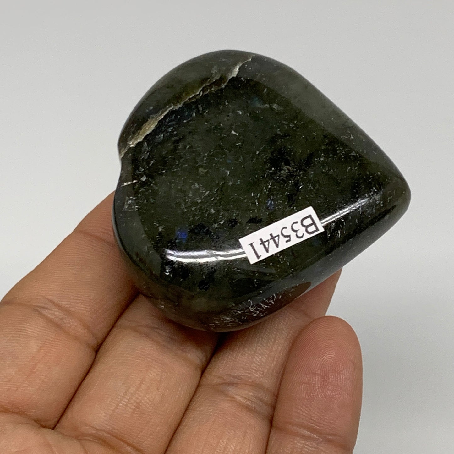 95.3g, 2.1"x2.2"x0.9", Natural Labradorite Heart Polished Crystal, B35441