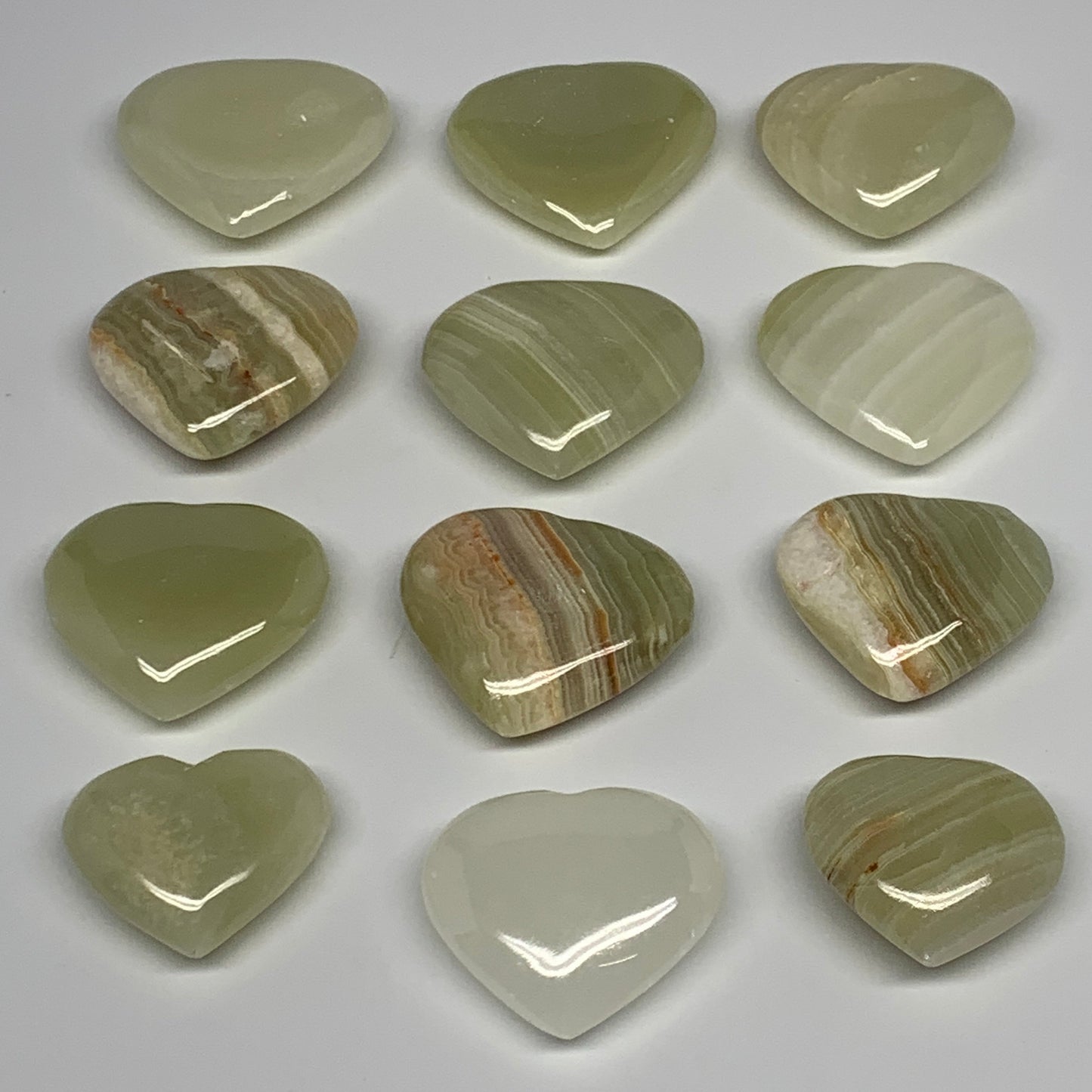 463g (1.02 lbs) ,12 pcs, 1.4"- 1.7", Green Onyx Hearts from Afghanistan, B26642