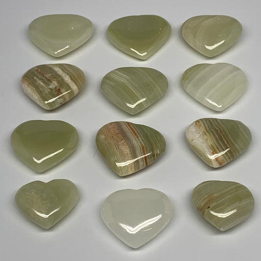 463g (1.02 lbs) ,12 pcs, 1.4"- 1.7", Green Onyx Hearts from Afghanistan, B26642
