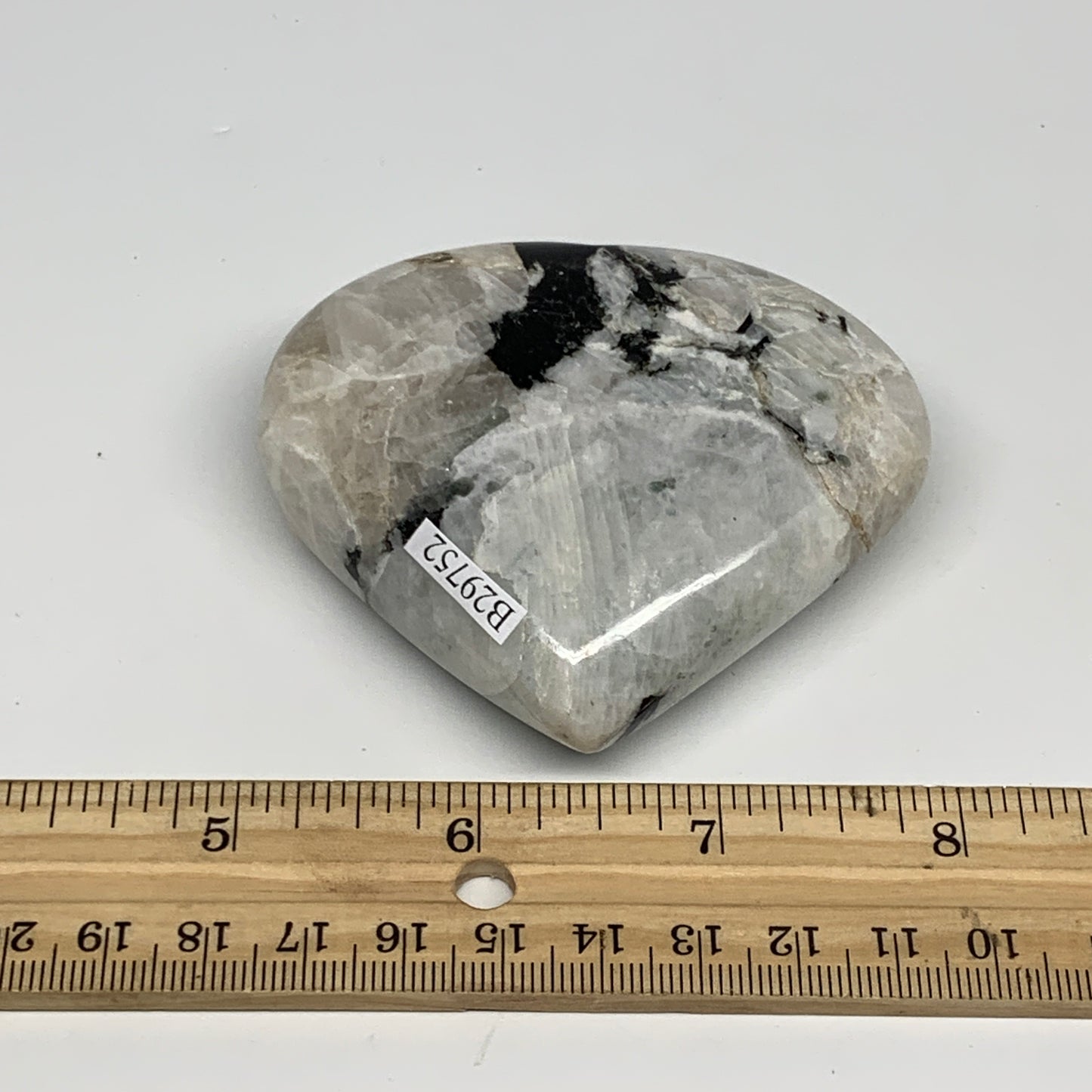 176.5g, 2.7"x3"x0.9", Rainbow Moonstone Heart Crystal Gemstone @India, B29752