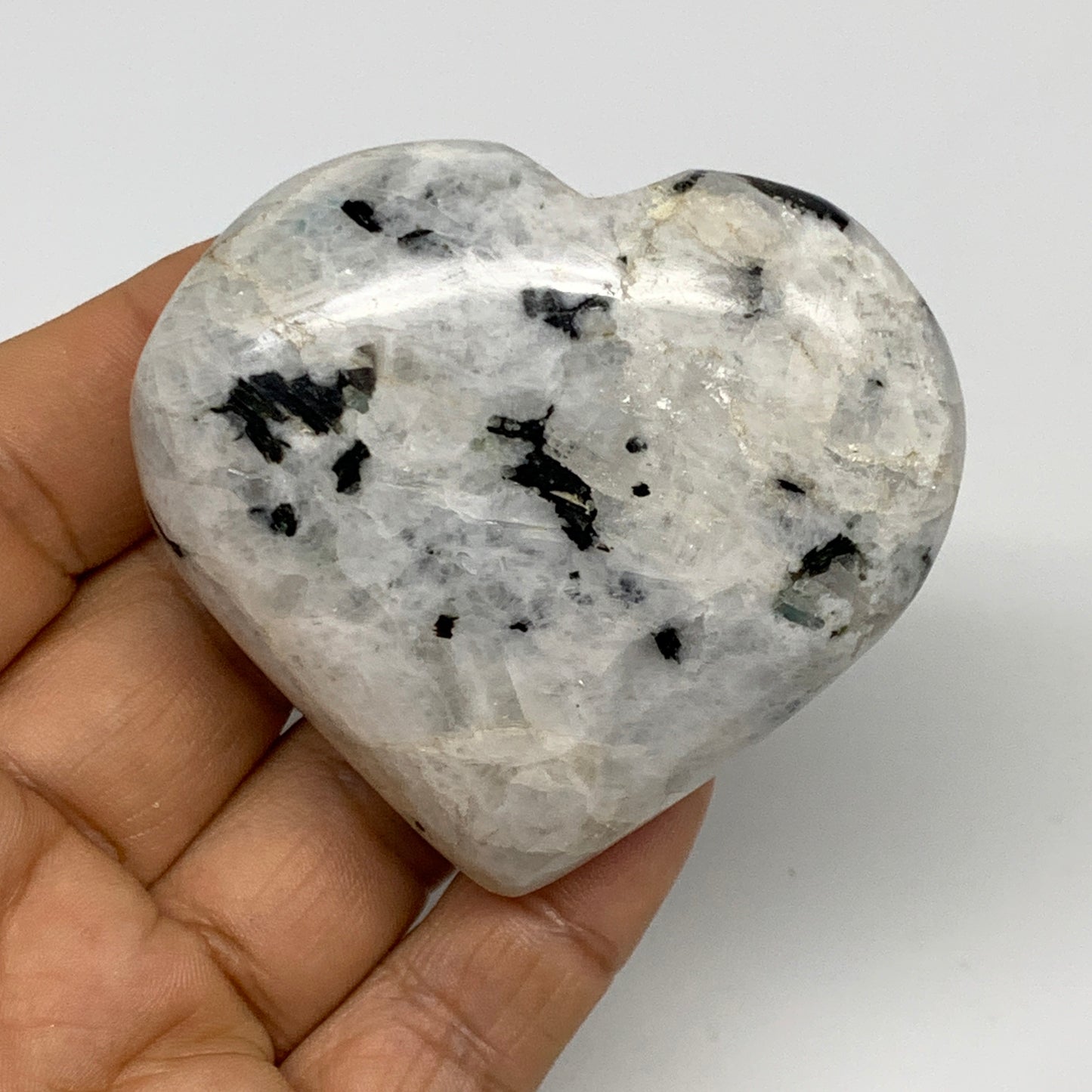 122.4g, 2.2"x2.5"x0.9", Rainbow Moonstone Heart Crystal Gemstone @India, B29753